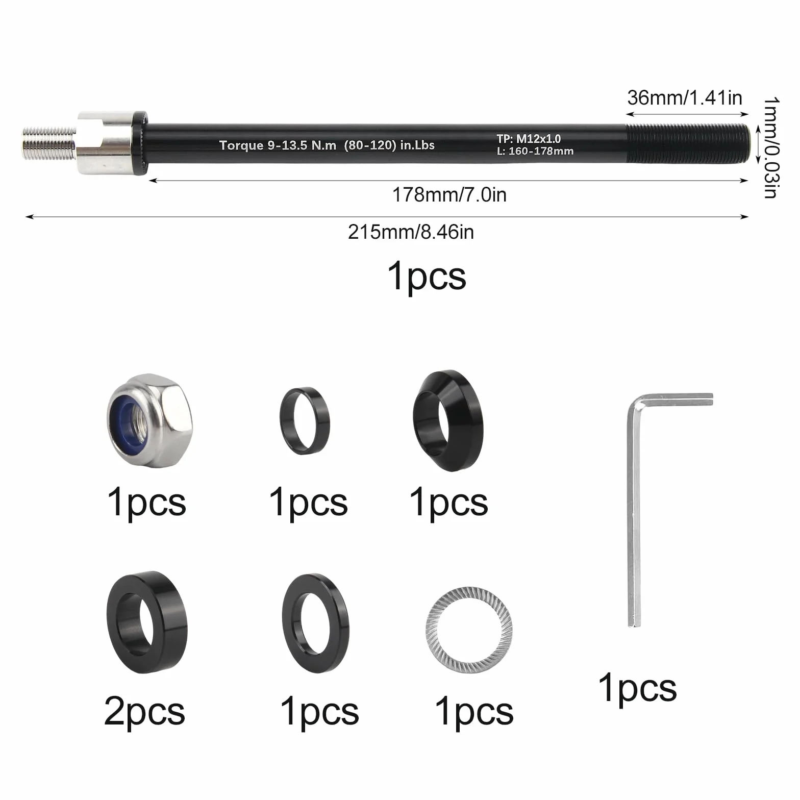 Adaptateur M12 pour Remorque de Vélo Axe 160-178mm Longueur Tige Réglable