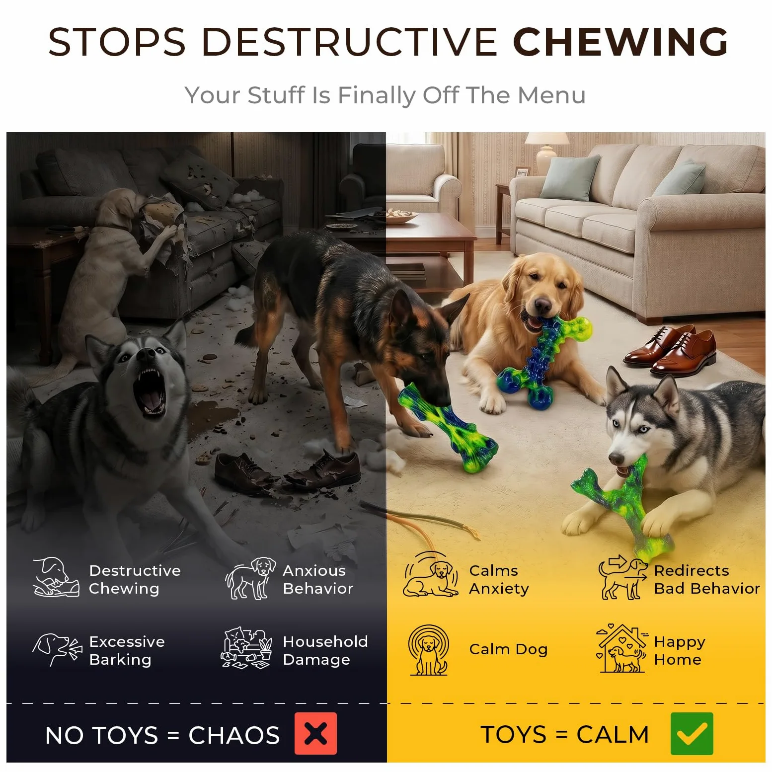 Kseroo Jouets à mâcher indestructibles pour chiens agressifs : lot de 3 os à mâcher en nylon au beurre d'arachide pour chiens de taille moyenne et grande de 11,3 à 36,3 kg, formes difficiles à mâcher