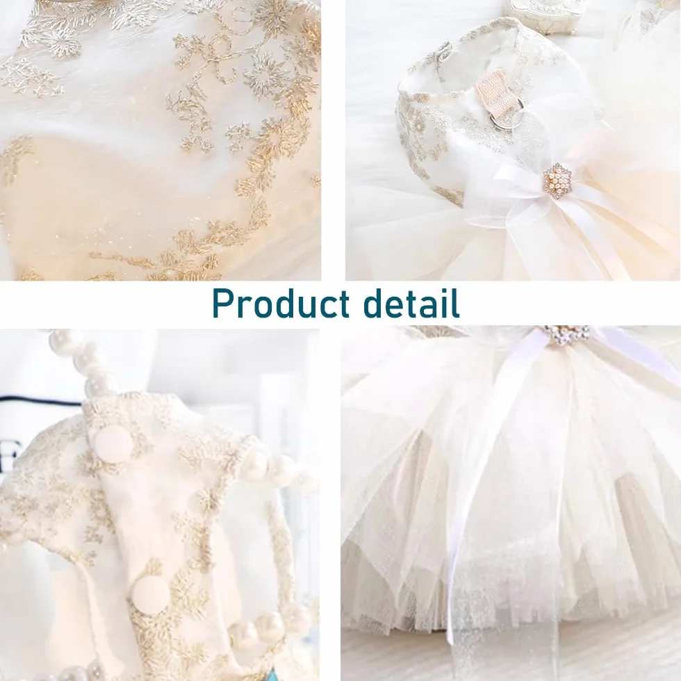 Robe de mariée brodée pour Chien avec Anneau pour Laisse, Tutu en Dentelle Multicouche, Taille M, Champagne