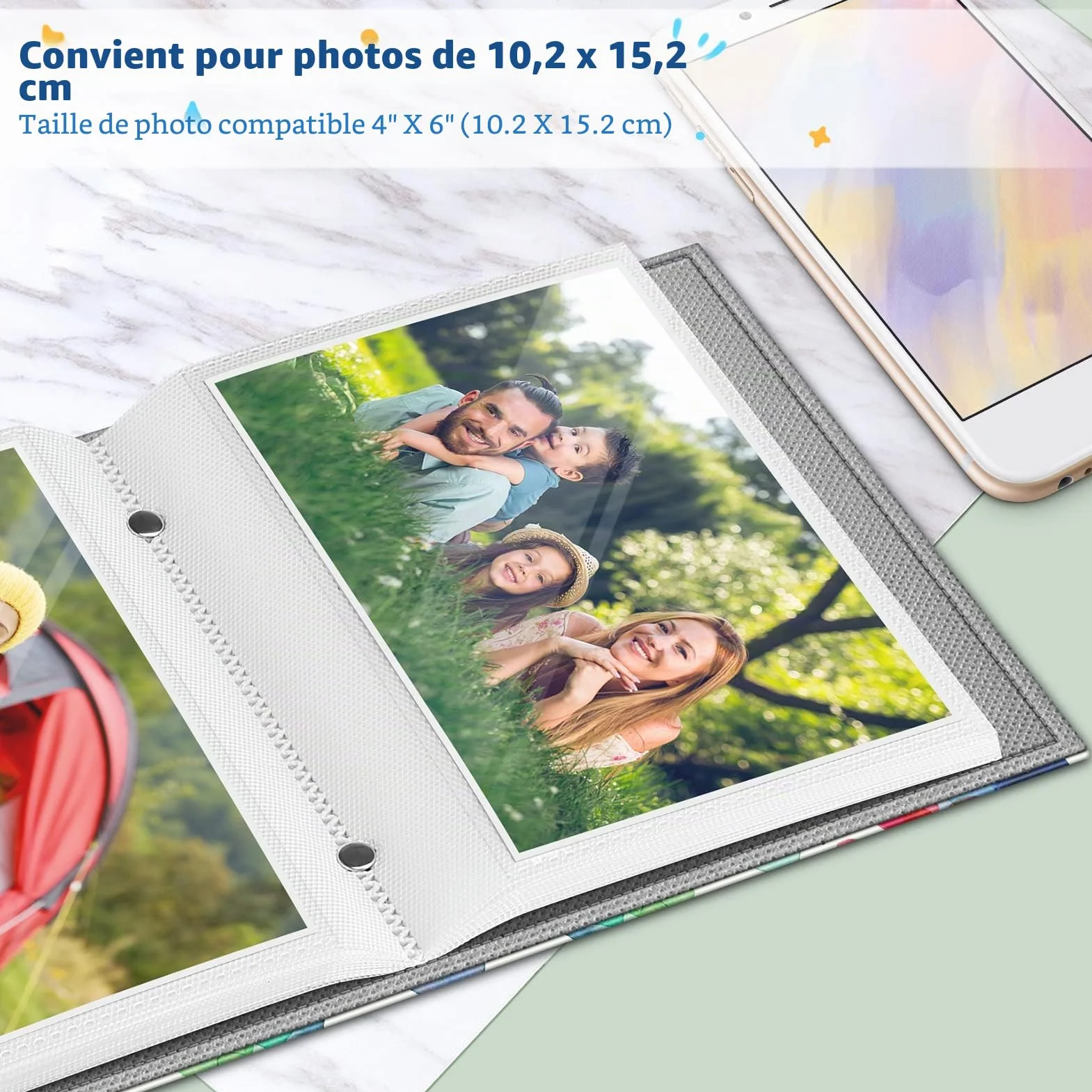 FINTIE Album Photo 10x15cm (4x6 Pouces) 52 Photos Mini Album Portefeuille Portable Coeurs Pluie