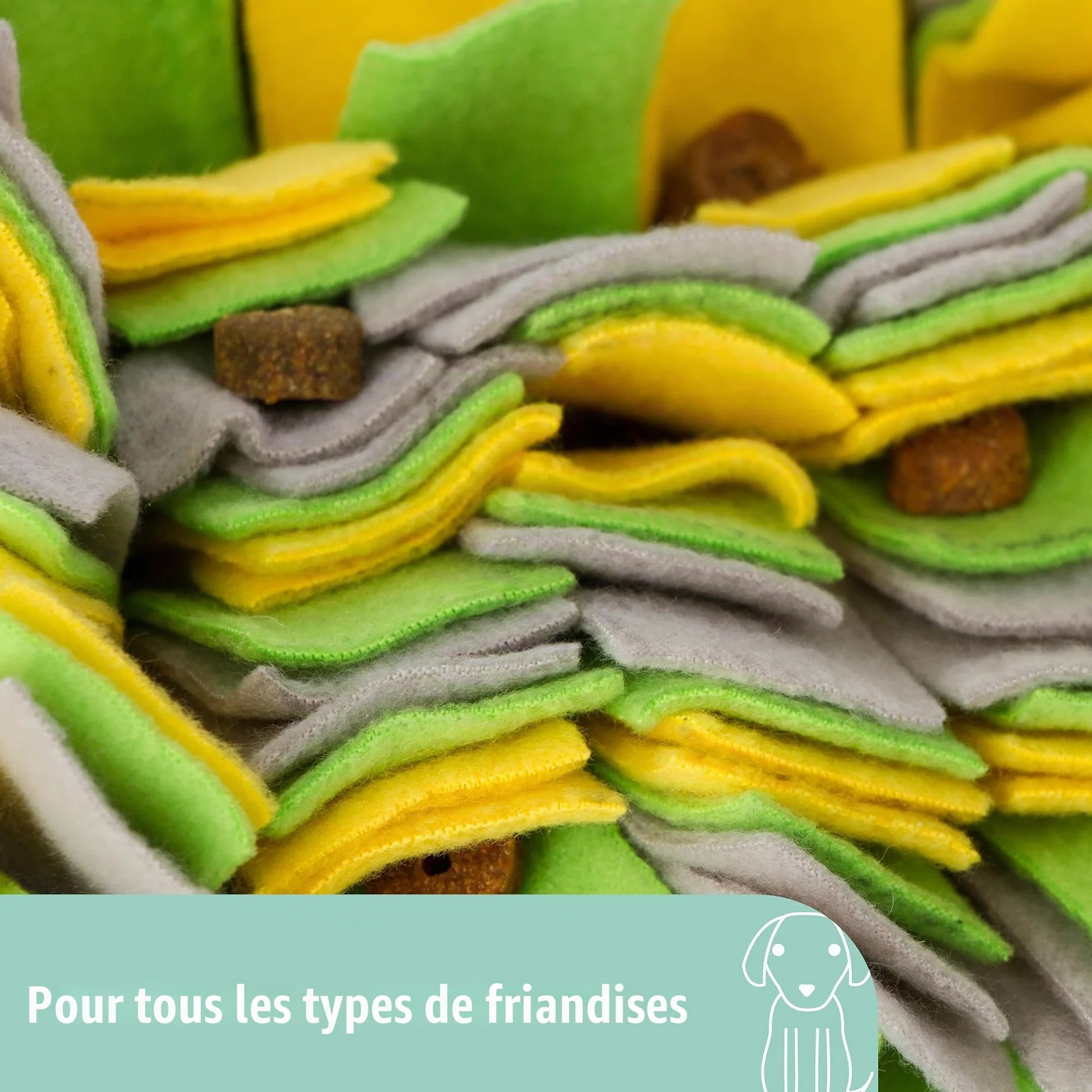 Kerbl Pet Tapis renifleur, 70x50cm, Jaune/Vert/Gris, Polyester, Jeux de Recherche et de reniflement, favorise la Concentration, pour Chiens de Toutes Races