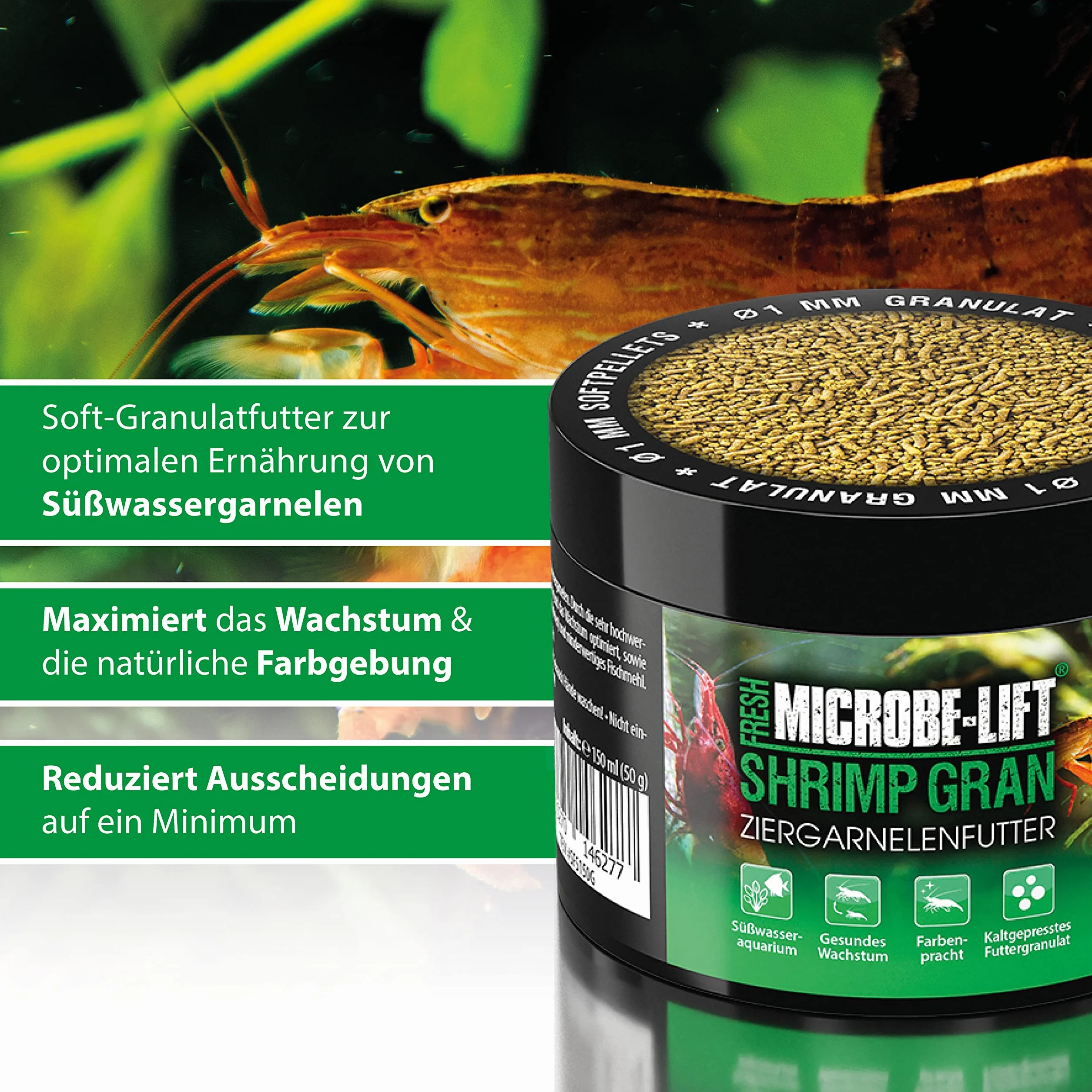 ARKA Shrimp Gran 150 ML granulés tendres pressés à Froid pour Neocaridina & Caridina favorise Croissance Couleurs mue digestibilité élevée