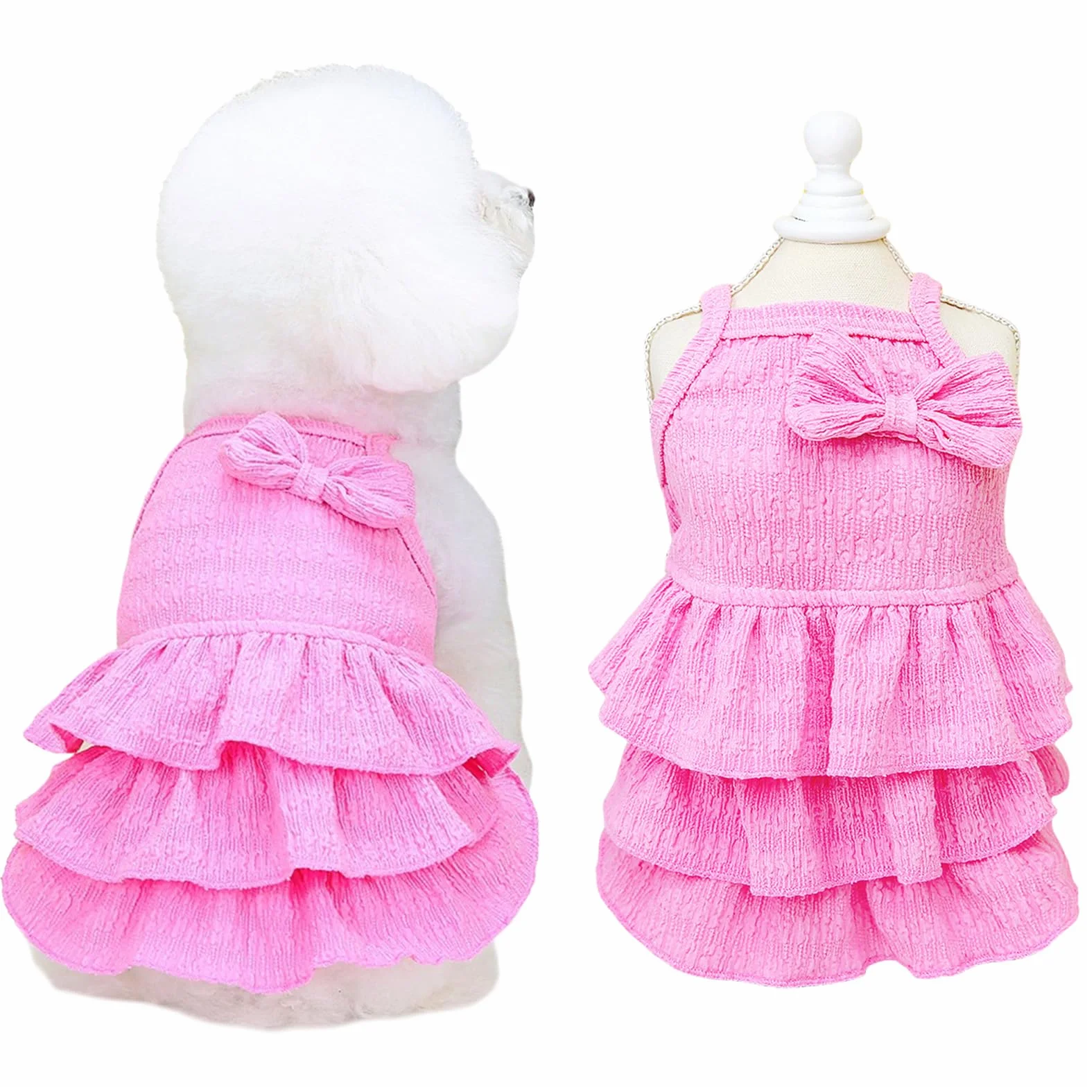 Robe pour chien et chat petite taille – Robe gâteau plusieurs niveaux nœud – Vêtement été Yorkshire Chihuahua