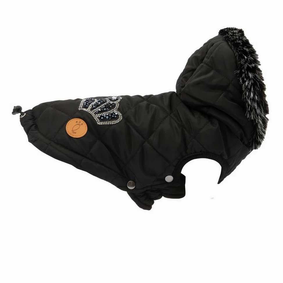 Veste matelassée Chaude pour Chien, Veste Confort Petite Taille 25 cm, Fermeture réglable à Clip, Capuche Amovible et Trou pour Laisse. Doté d'un Bouton Ferme Capuche