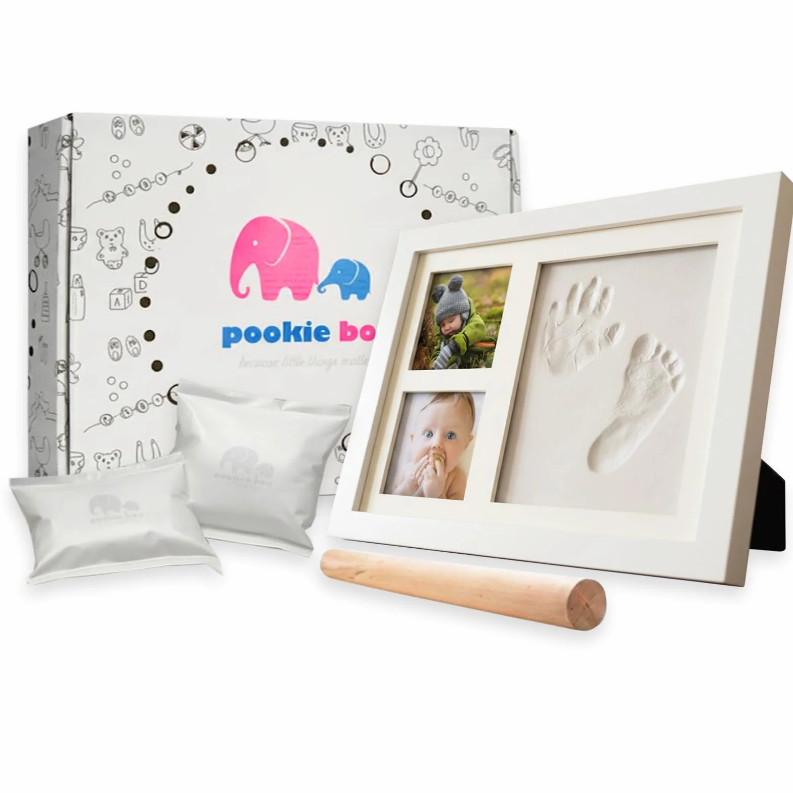 Kit Empreinte Pieds et Mains Bébé Cadre Bois Verre Acrylique Support 2 Photos Cadeau Noël