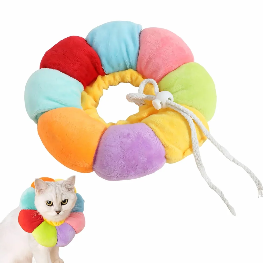 Collerette Chat Anti Léchage Multicolore, Collier Élisabéthain Taille S Souple 1 Pièce
