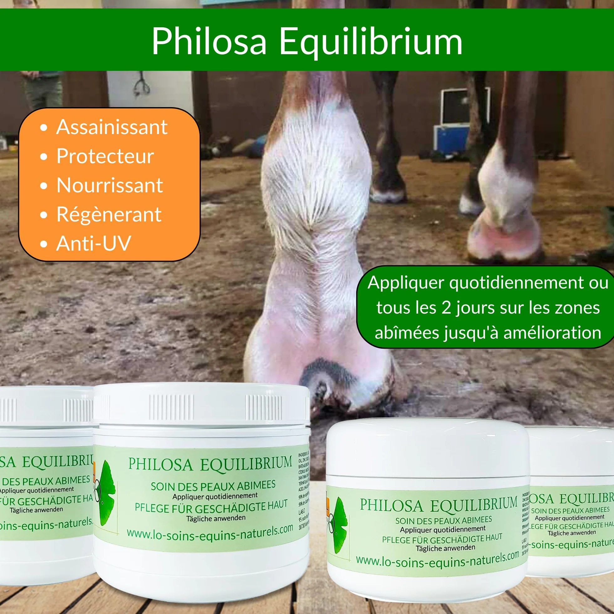 Philosa Equilibrium Soin Naturel Peaux Abimées Chevaux Calendula Tea Tree Lavande Origan Huile de Cade 250mL
