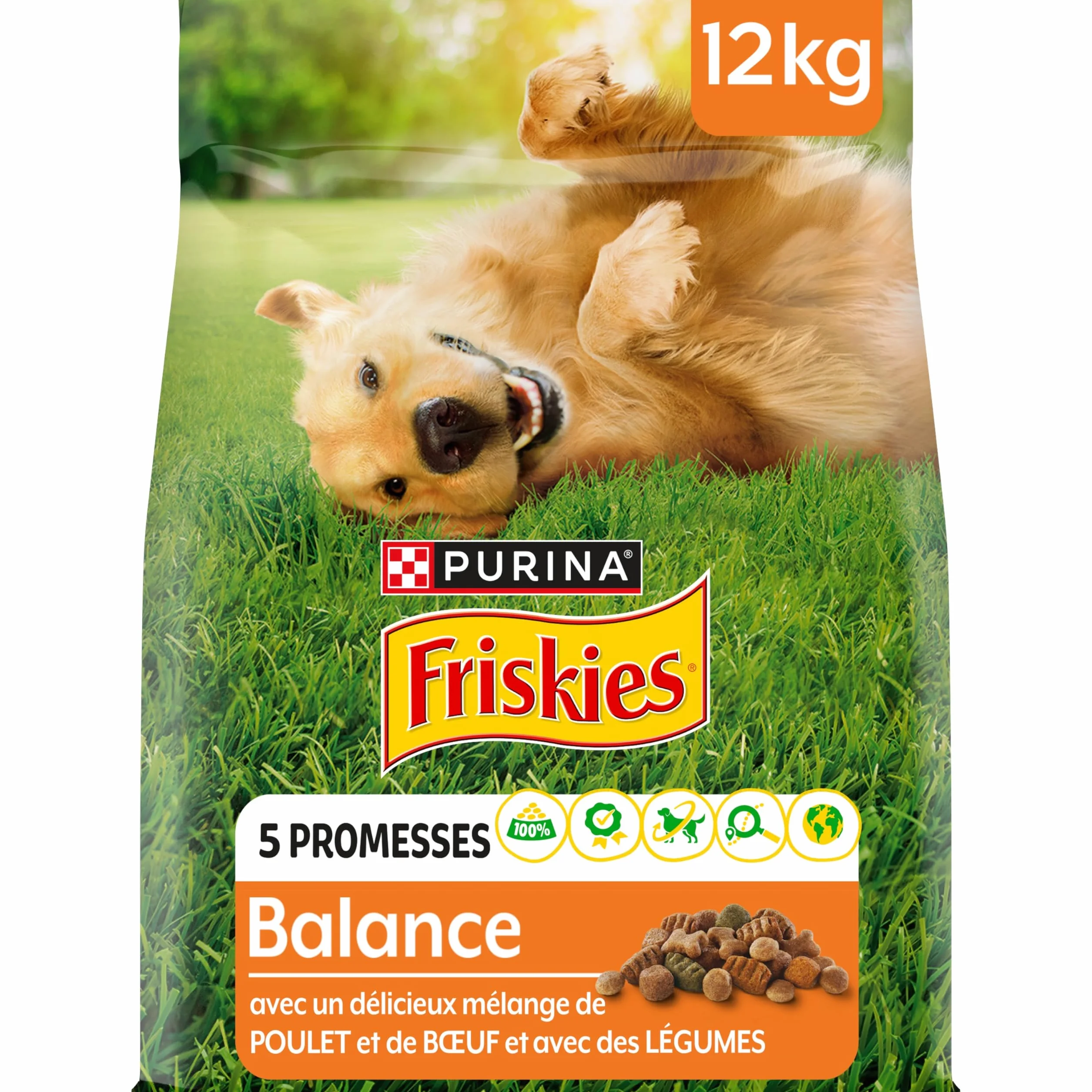 FRISKIES Balance Croquettes pour Chiens Adultes au Poulet, Boeuf et Légumes 12 kg