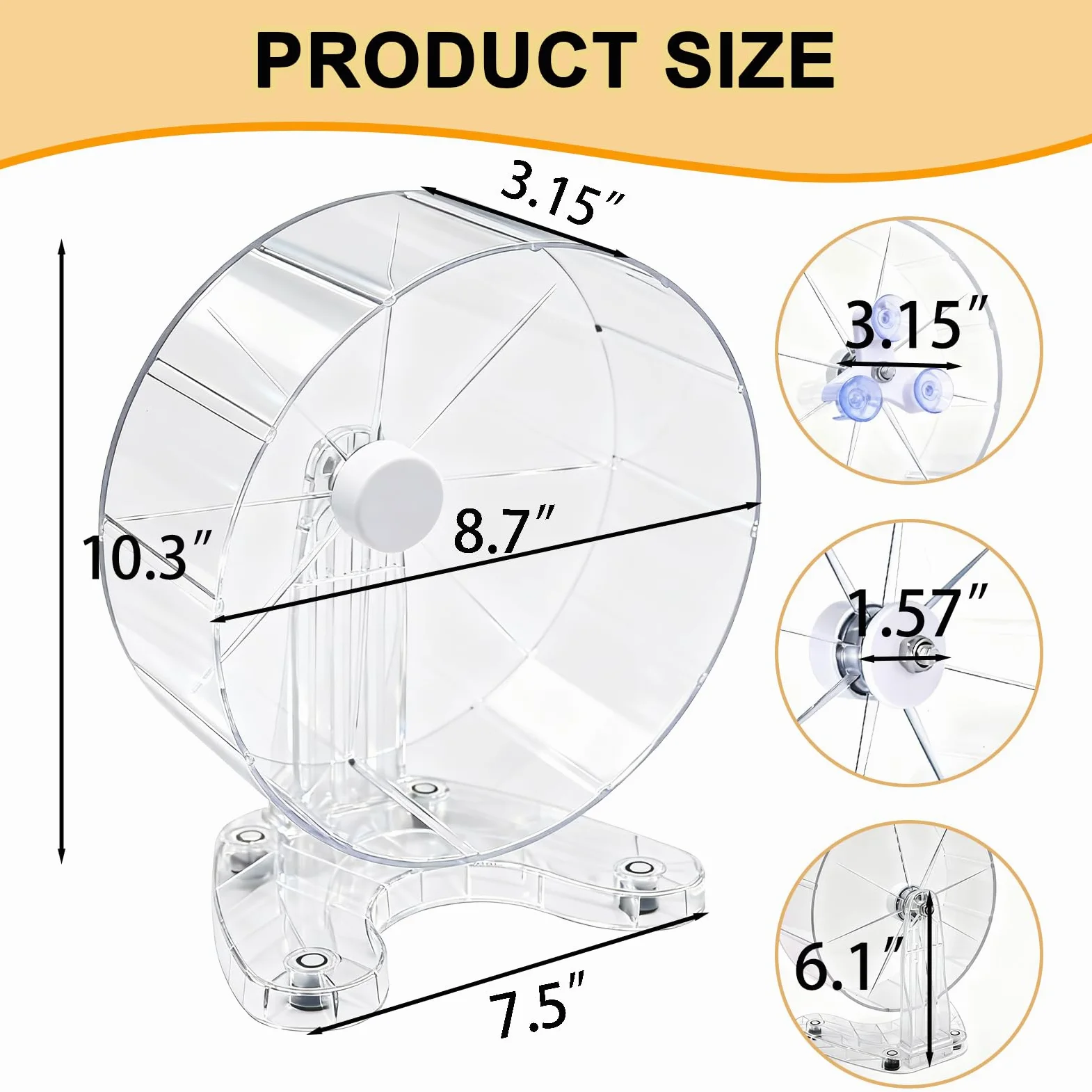 Roues d'exercice super silencieuses pour hamster, gerbilles, souris ou autres petits animaux (transparentes, grandes) de 21,6 cm