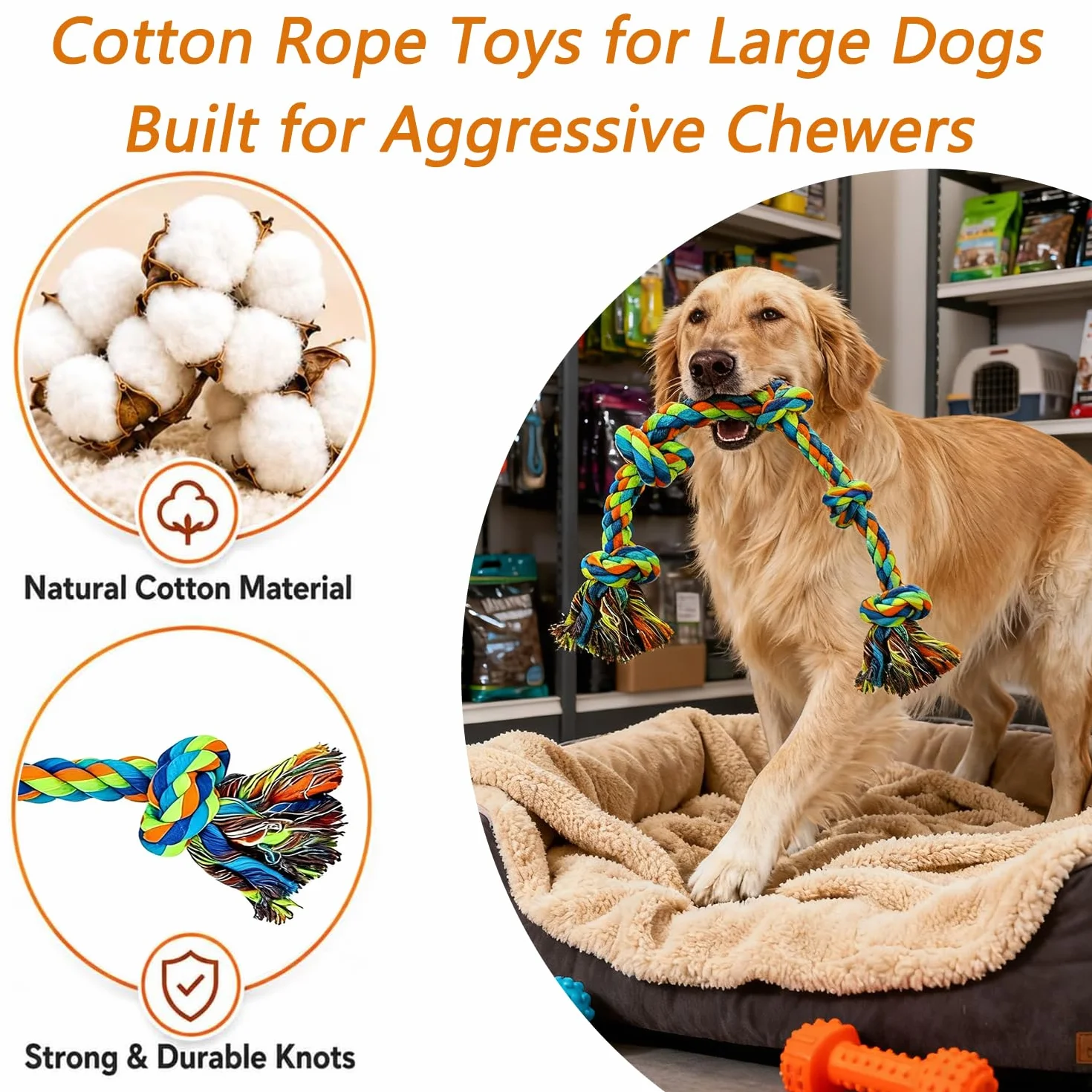 Jouet Corde Chien 5 Noeuds 90 cm Indestructible pour Chien Moyen Grand