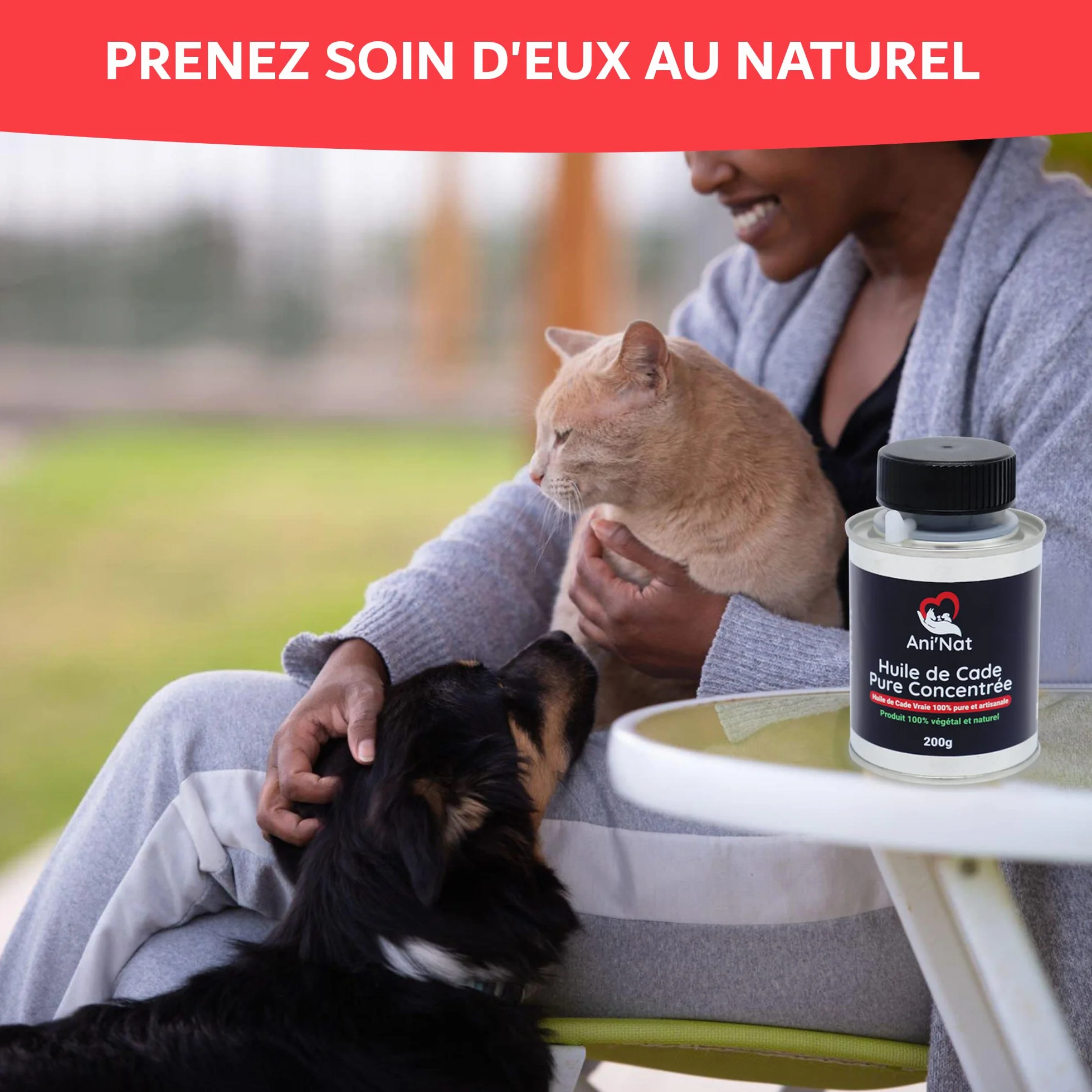 AniNat Huile de Cade Pure Concentrée 100% Naturelle - Soin Pattes Poules, Sabots Chevaux, Dermite - Pot 200g