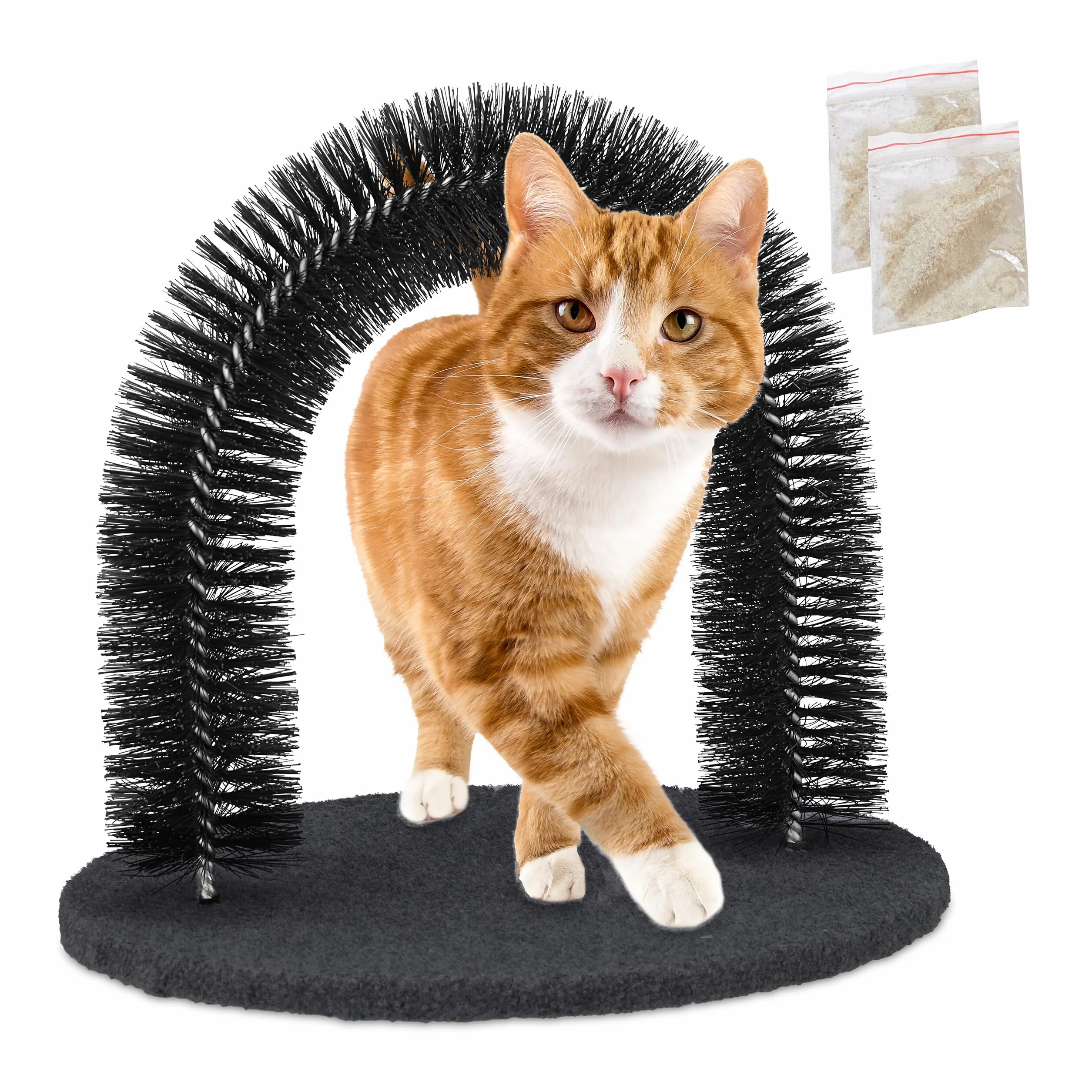 Relaxdays Arche pour Chat Ronde avec Herbe aux Chats 34 x 36 x 28,5 cm Grattoir Noir
