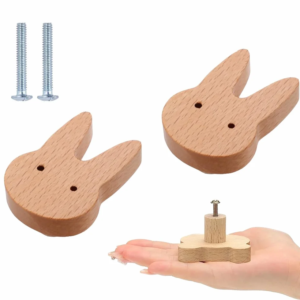 Boutons d'armoire en Bois Animaux Décoratifs Lot de 2 Poignées de Tiroir