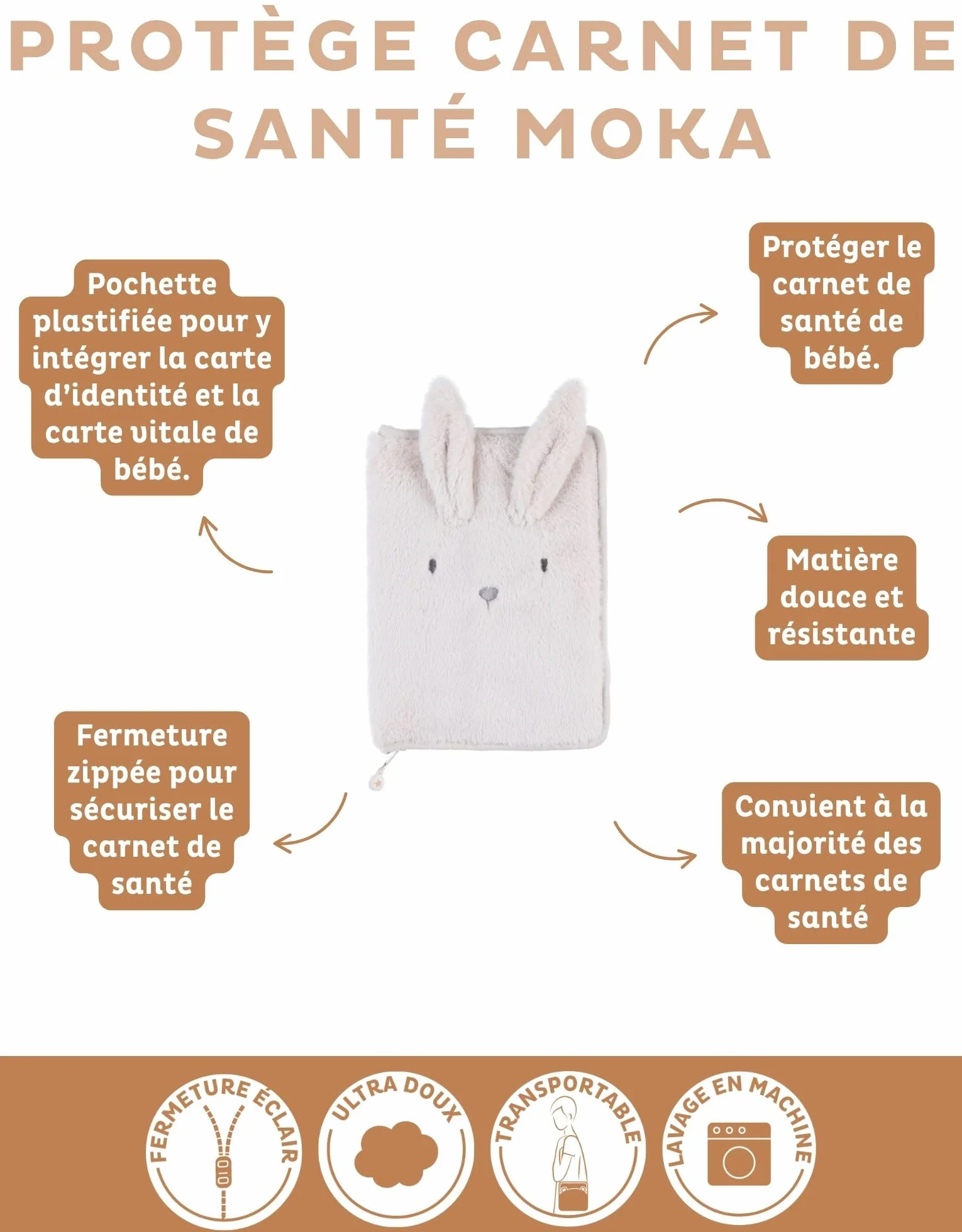 Noukie's Protège Carnet de Santé Moka le lapin Veloudoux Beige