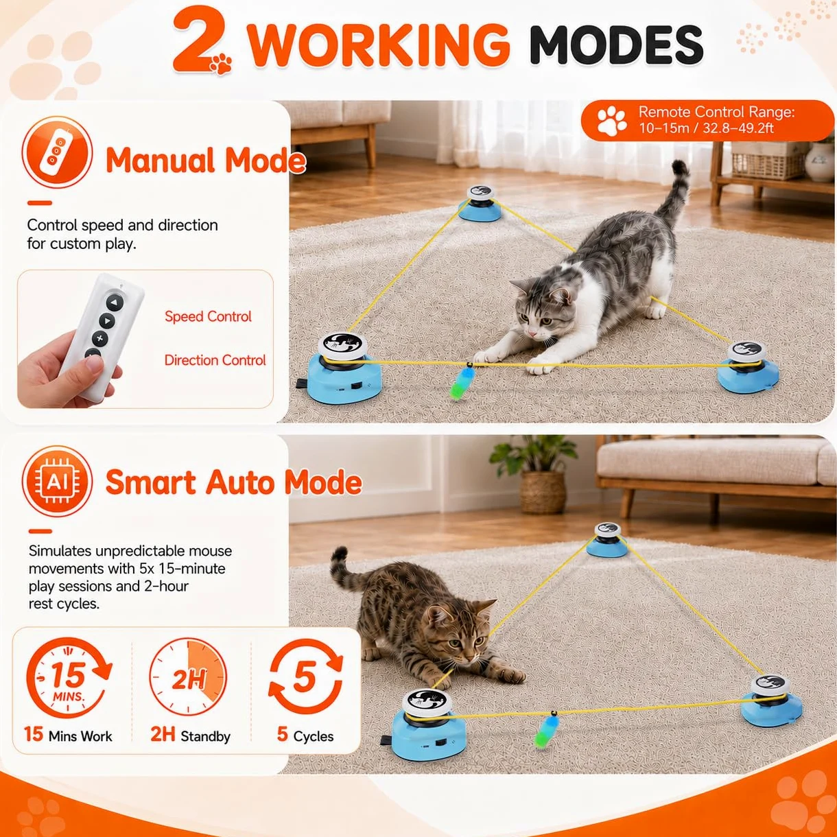 ITSHINY Jouet électrique pour chat, jouet interactif pour chat avec chemins de course réglables, modes automatique/manuel, rechargeable, pour jouer actif, santé