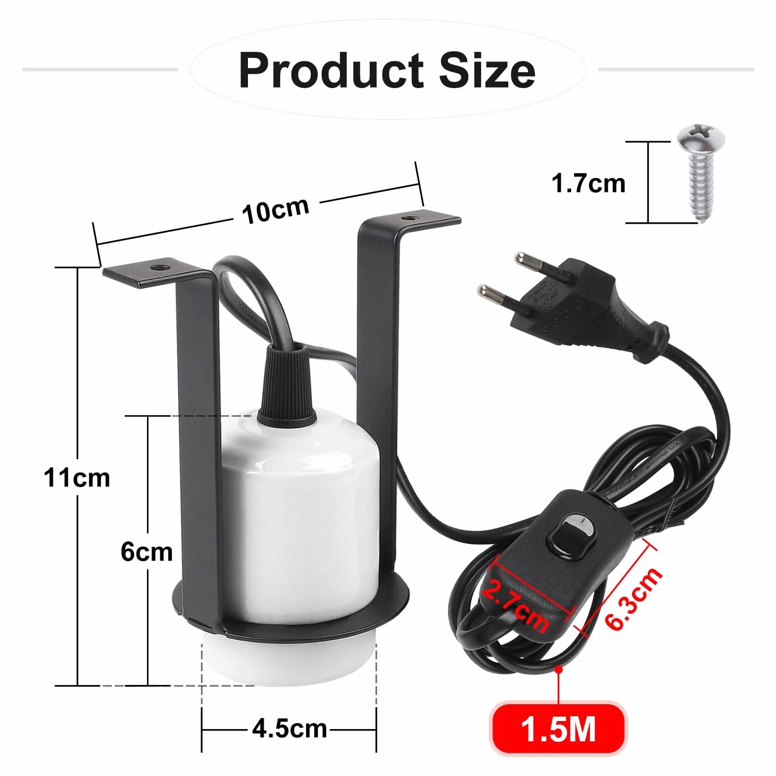 Douille en Céramique Lampe Chauffante E27 pour Terrarium Reptiles, Câble 1,5 m, 2 Pièces