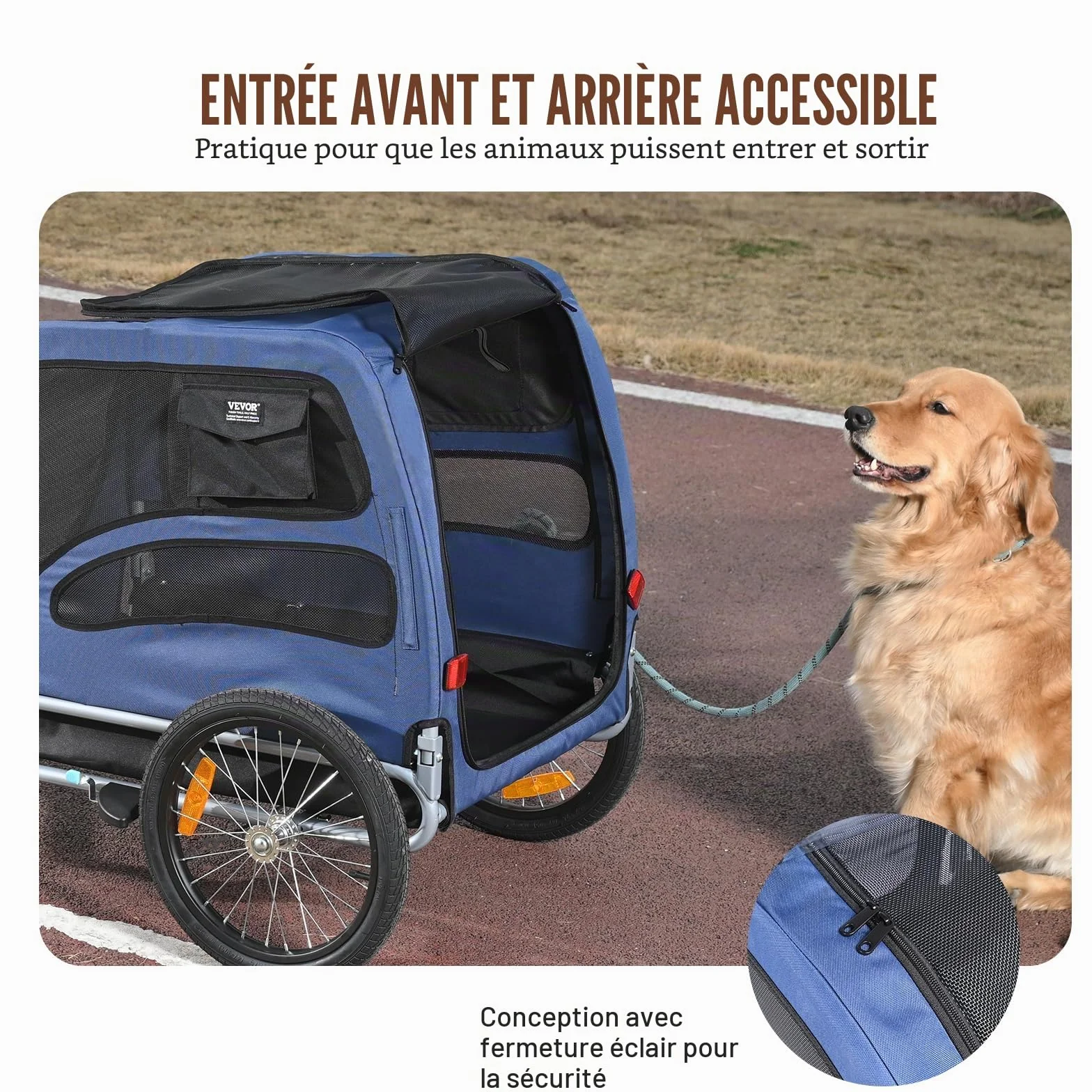 VEVOR Remorque de vélo pour Chien 30 kg Acier au Carbone Tissu Oxford 600D Pliable 1440 x 720 x 779 mm Orange Gris