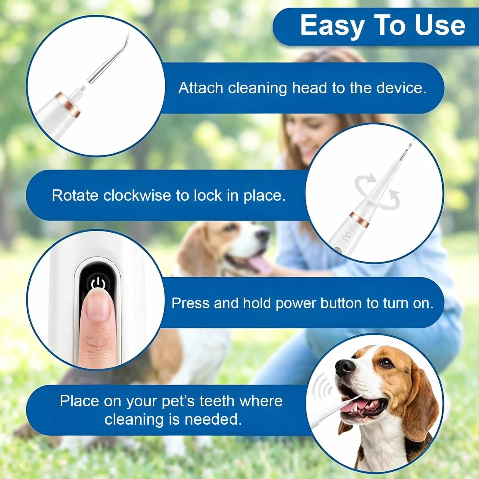 Nettoyeur Dentaire Ultrason pour Chien et Chat IPX7 Rechargeable USB-C 5 Modes LED