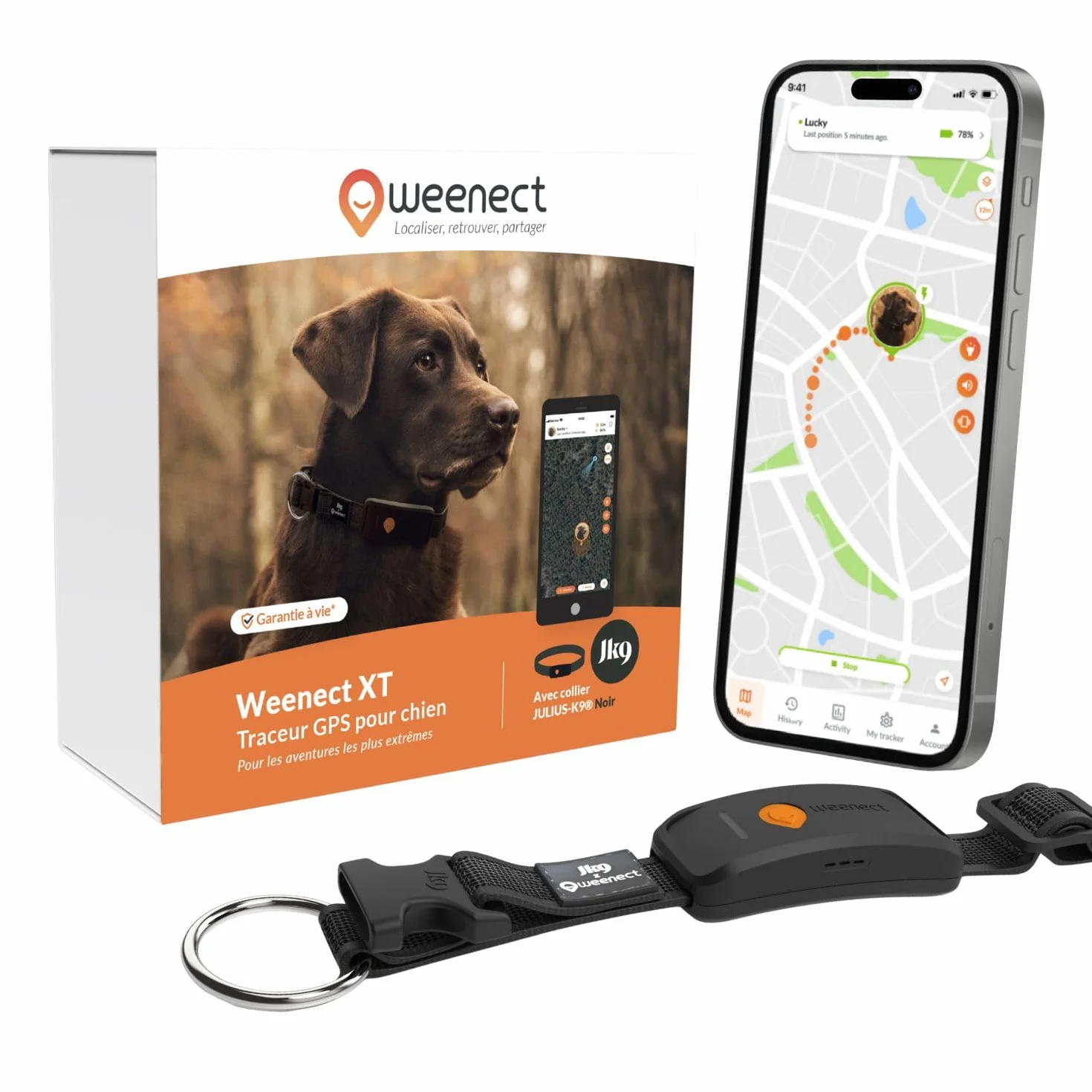 Weenect Chien XT GPS Collier Chien Antenne XL Etanche Julius-K9 Noir