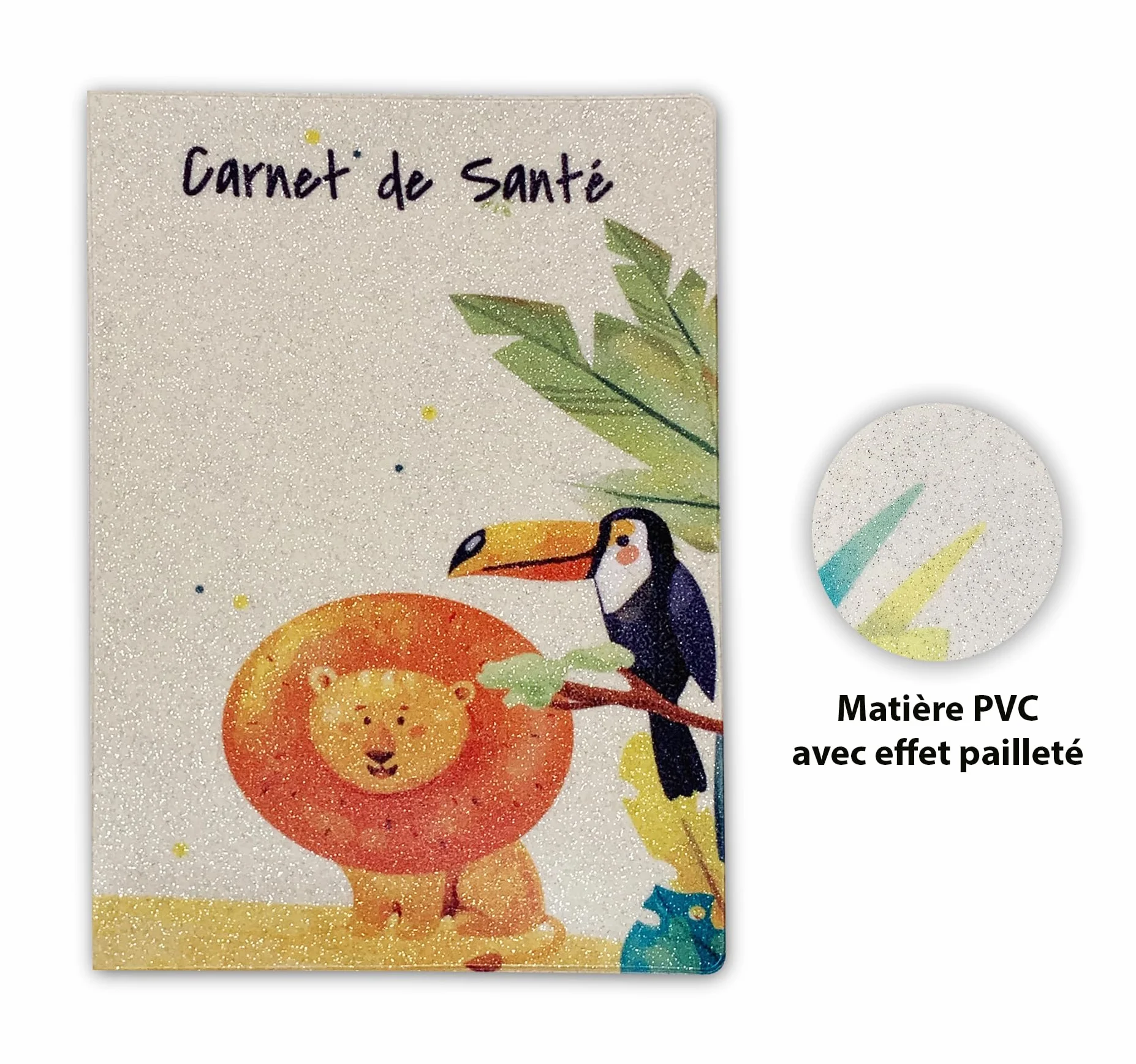 Nemau Protège Carnet de Santé Enfant Bébé Fille Garçon Gomme Expansée Pailletée Étui Protection Carnet Médical Modèle Lion Toucan