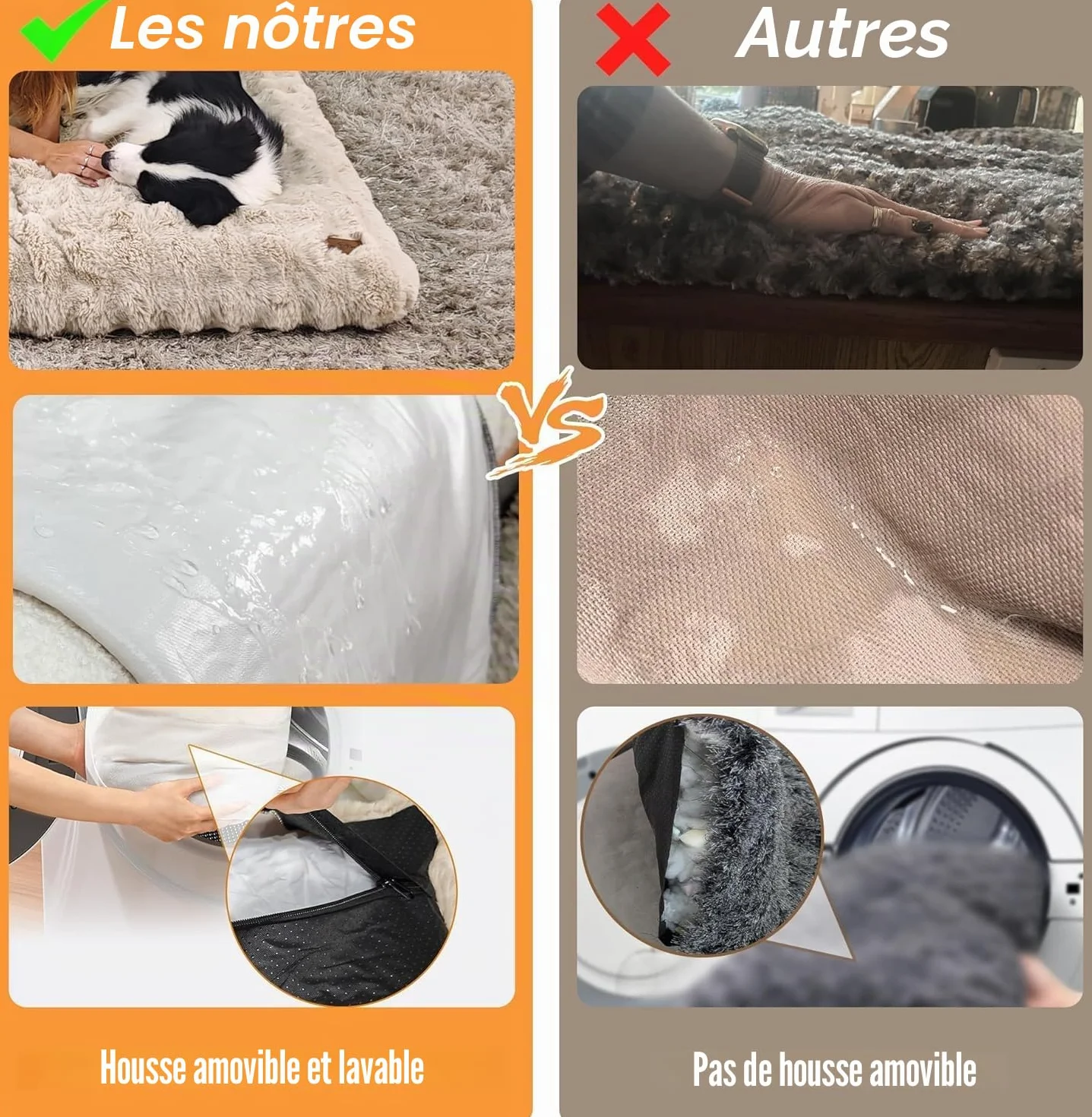 BingoPaw Panier Chien Grande Taille 90x60x10cm Coussin Déhoussable Lavable Machine Imperméable Tissu Peluche Doux Beige