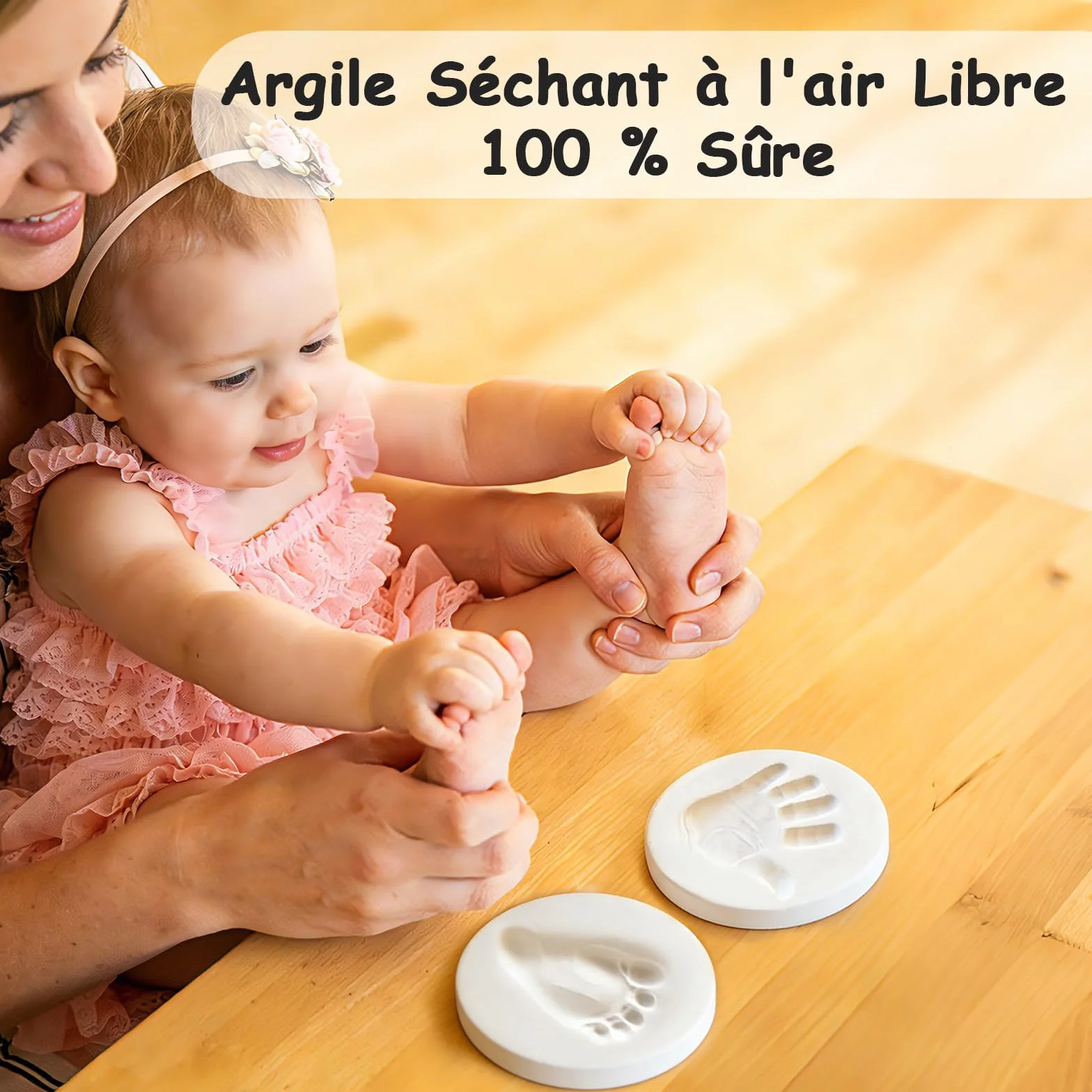 Cadre Empreinte Main Pied Bébé avec Argile Anti-Fissuration Blanc, Kit Cadeau Naissance
