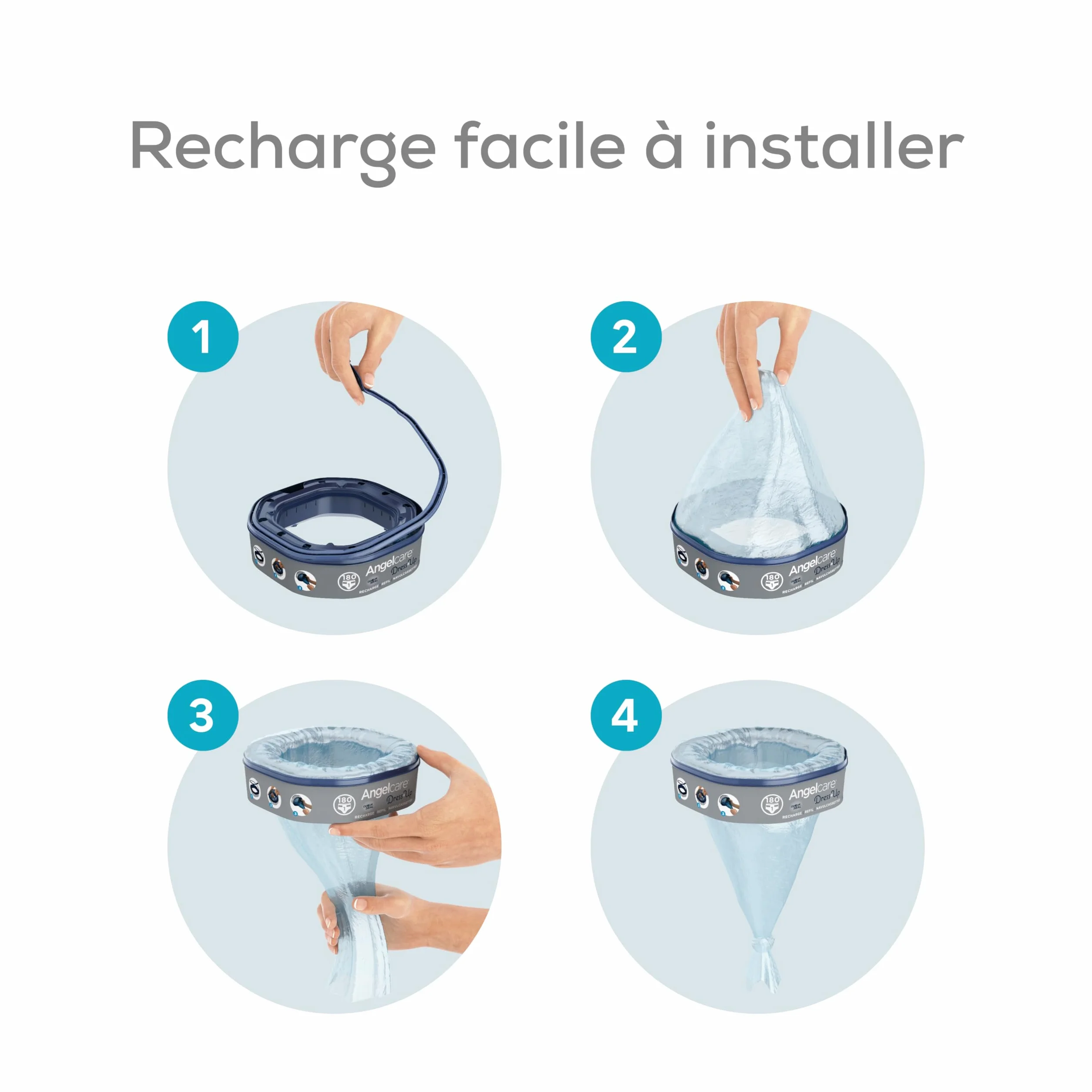 Angelcare Poubelle à Couches Octogonale Anti Odeur 3 Recharges Fabriqué en France