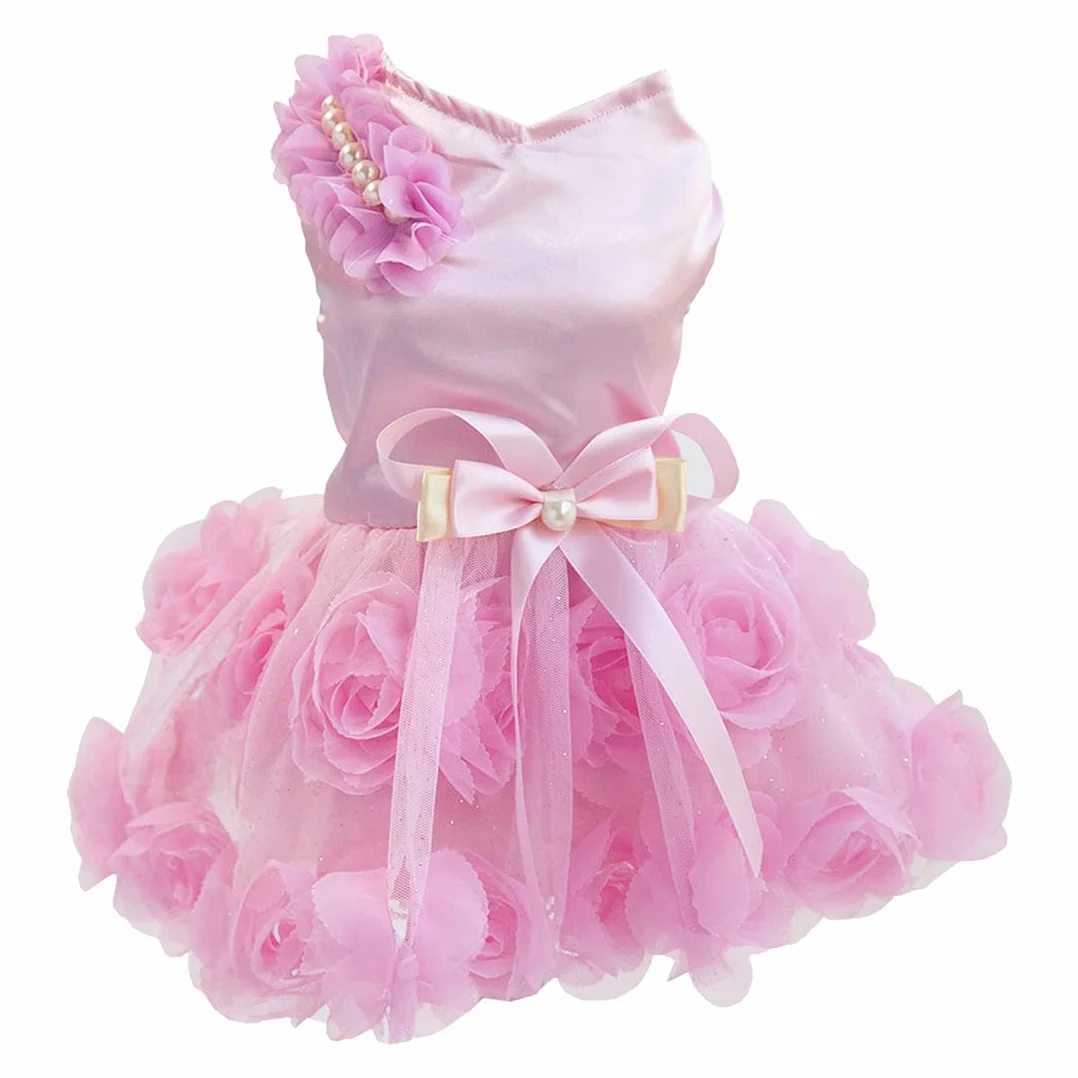 Robe Luxe pour Petit Chien Fille Tutu Jupe Rose Fleur Bowknot