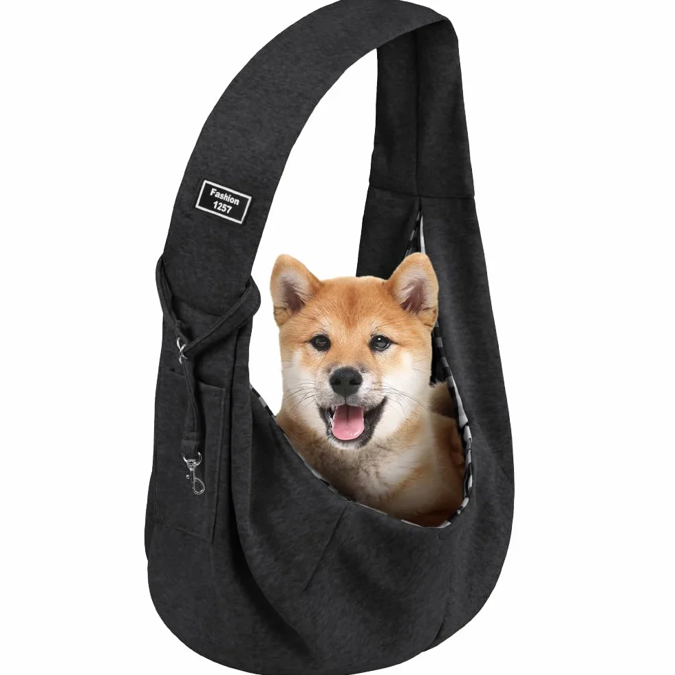 Sac de Transport pour Chien Chat, Sac à Bandoulière Réglable Mains Libres pour Animaux jusqu'à 5kg, Gris Foncé