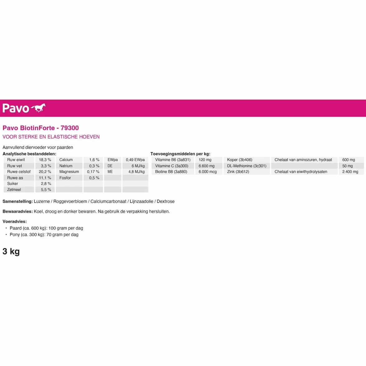 PAVO Biotin Forte 3 kg Sabots du cheval