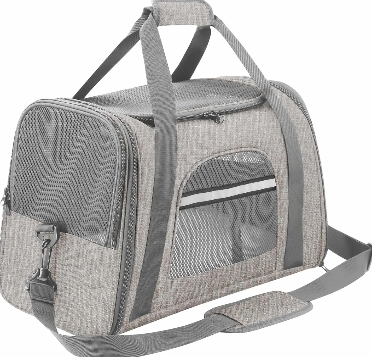 Sac de Transport pour Chat Chien avec Matelas Amovible et Bol, Pliable et Respirant (Gris)