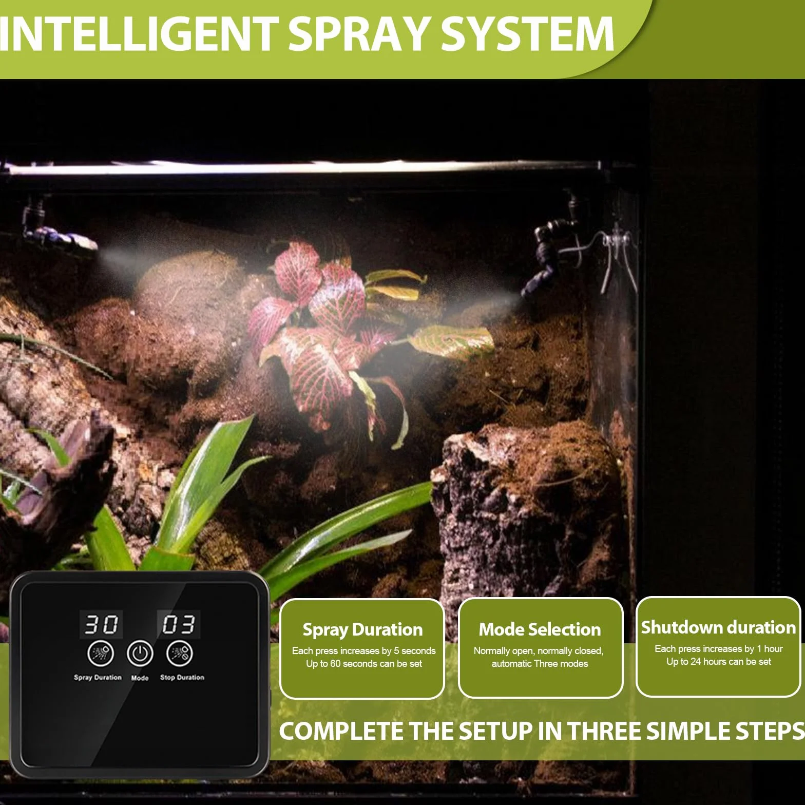 Vegena Système Brumisation Humidificateur Terrarium pour Reptiles et Amphibiens avec Minuterie