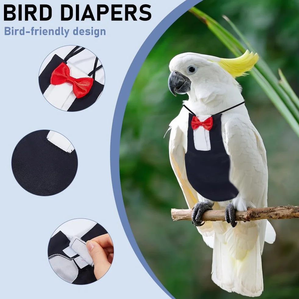 SUPERFINDINGS 2 Pièces Harnais Costume Tuxedo pour Cockatiel Combinaison de Vol Réutilisable pour Conure Ara Perruche