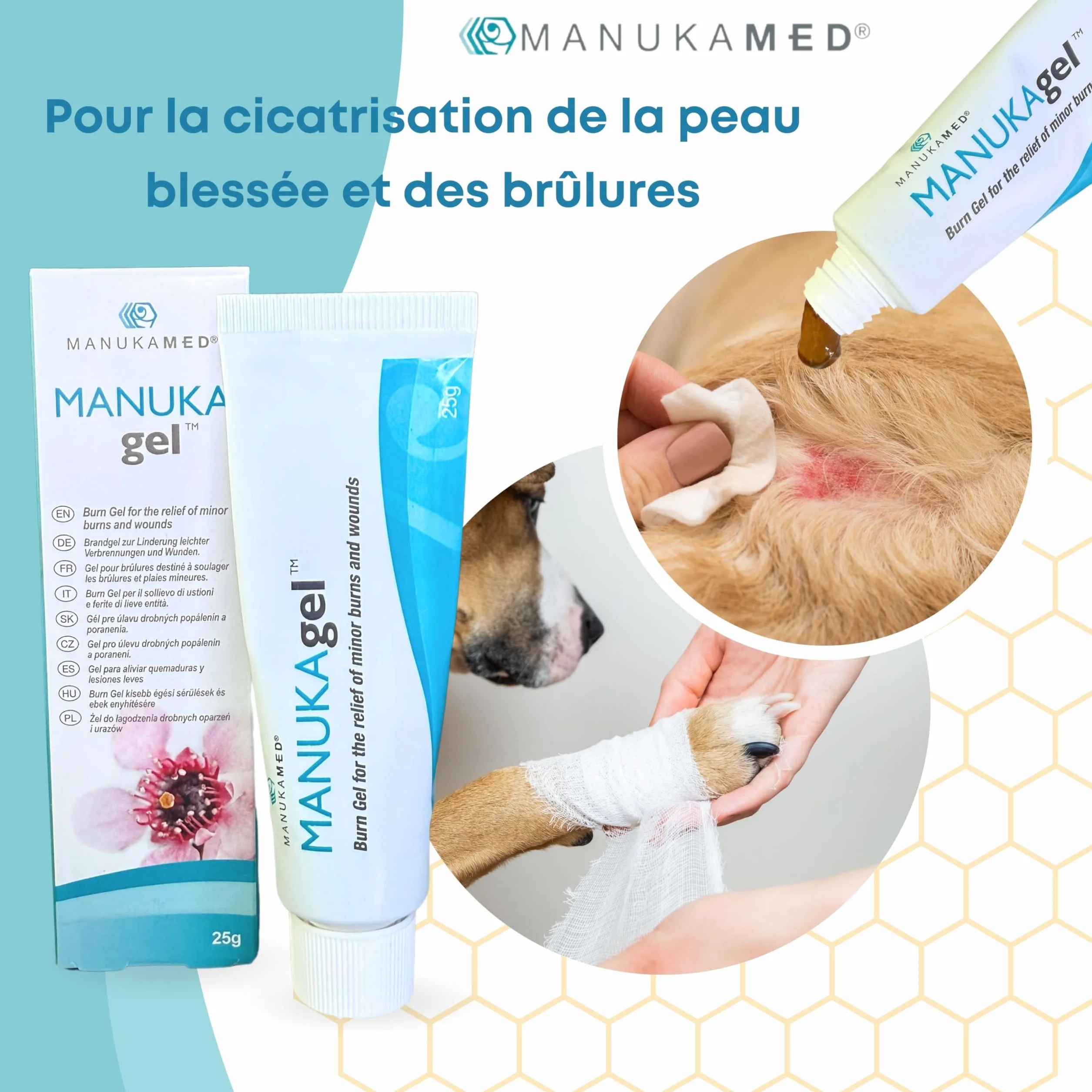 ManukaMed MANUKAgel Crème cicatrisante pour Chiens Chevaux Chats MGO 560+ antibactérien 25 g