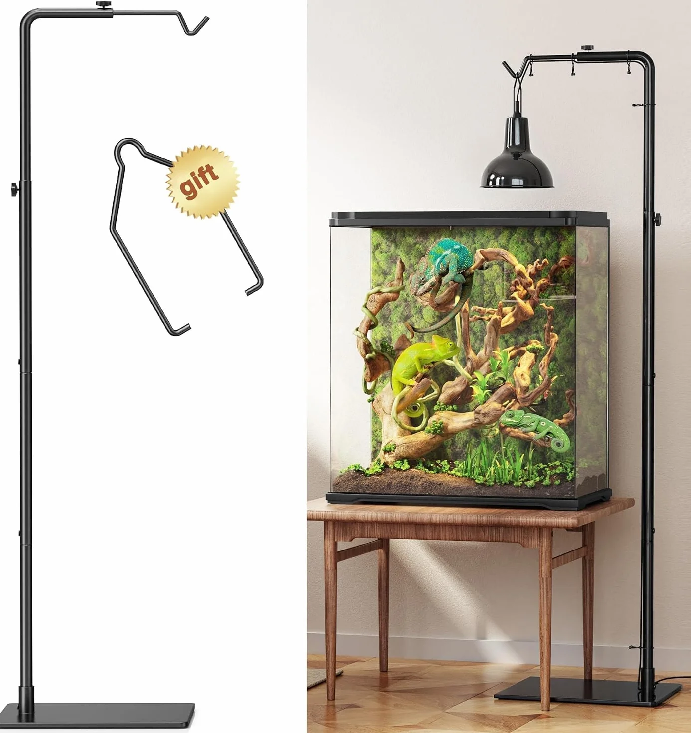 Josmimic Support réglable pour lampe chauffante reptiles 53–157 cm métallique socle lourd