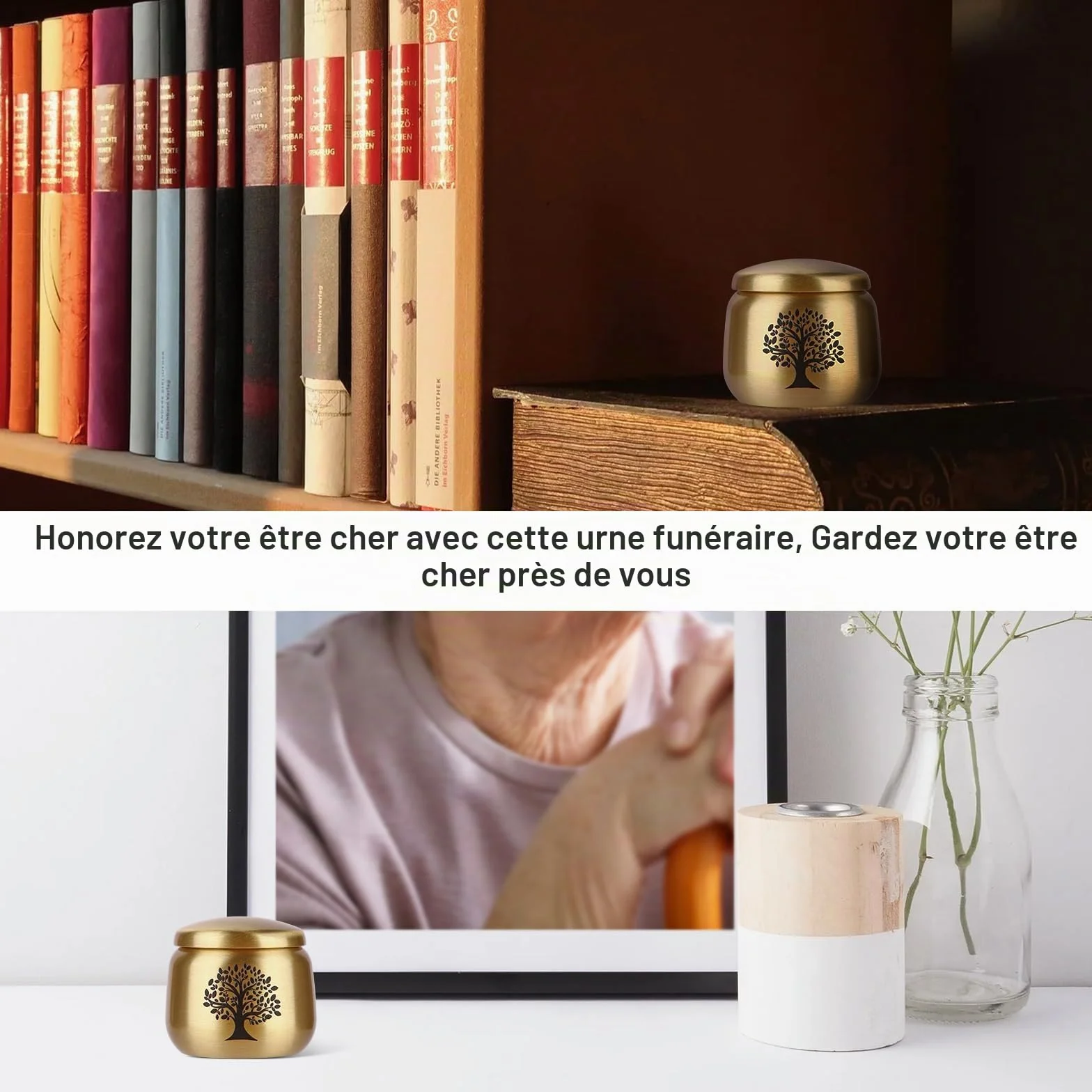 Urne funéraire en Laiton Motif Arbre de Vie pour Cendres Adultes, Femmes, Animaux domestiques 2.5 Pouces Cubes