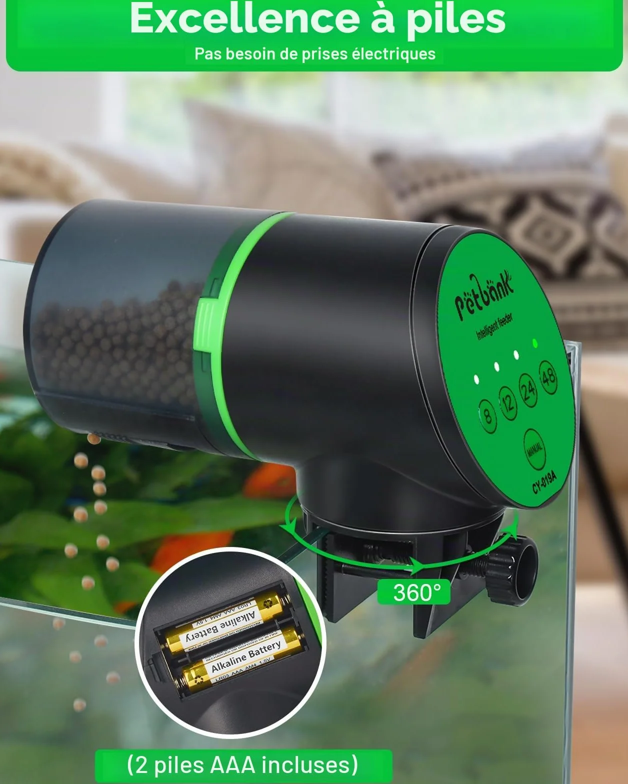 Mangeoire automatique pour poissons avec minuteur et piles AAA