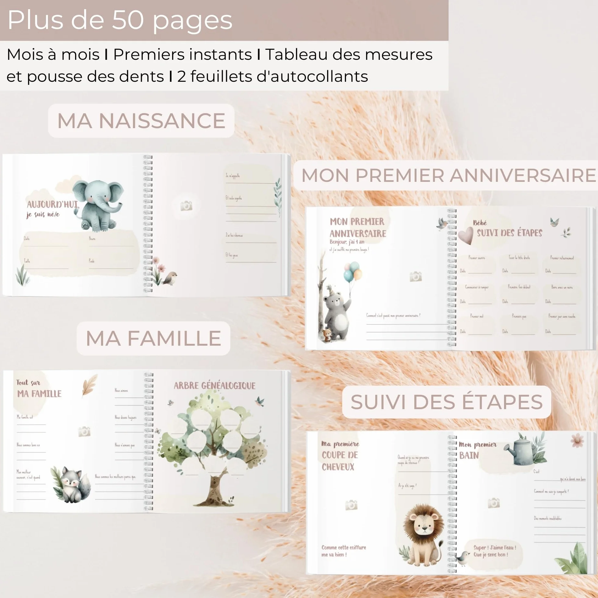 Livre de Naissance Bébé Album Photo Première Année 50 Pages Autocollants Cadeau Naissance