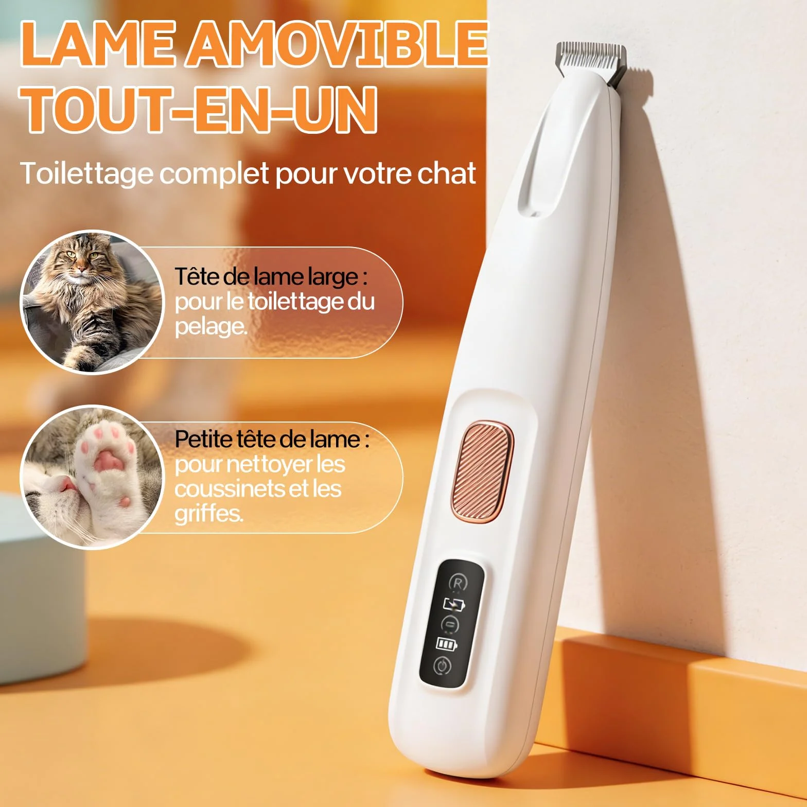Tondeuse Électrique Ultra-Silencieuse pour Chat, USB Rechargeable, Lames Sûres