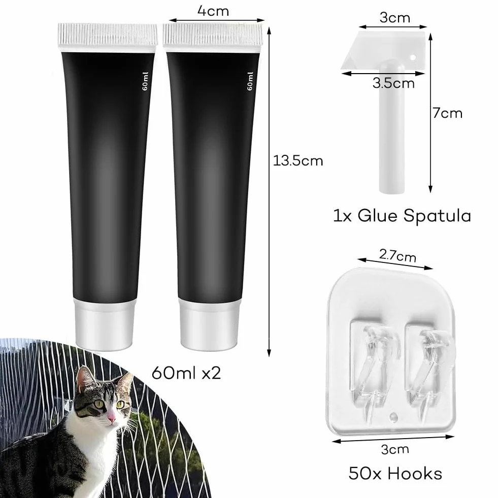 Lot de 50 crochets adhésifs pour filet de chat - Résistant aux intempéries et UV - Transparent
