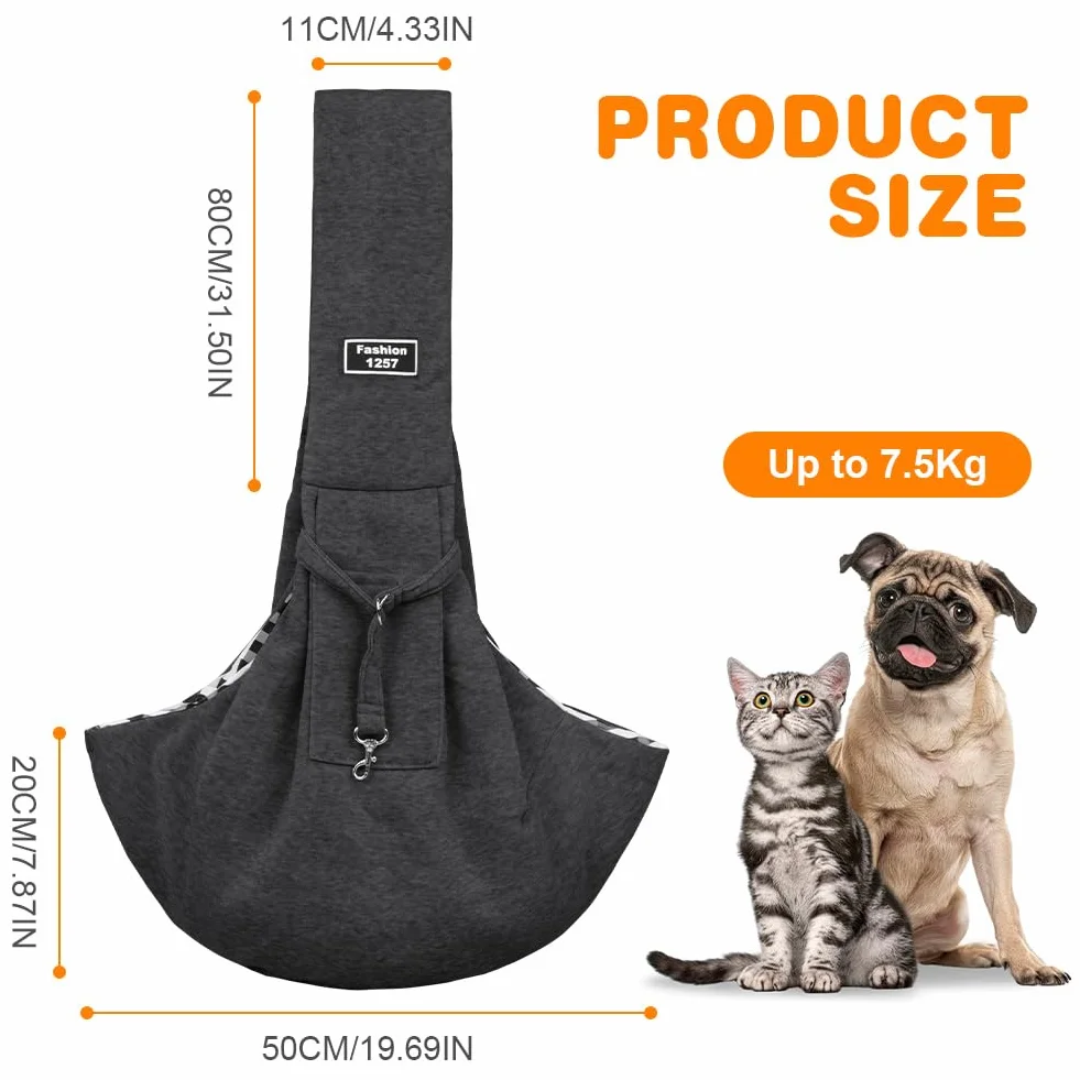 Sac de Transport pour Chien Chat, Sac à Bandoulière Réglable Mains Libres pour Animaux jusqu'à 5kg, Gris Foncé