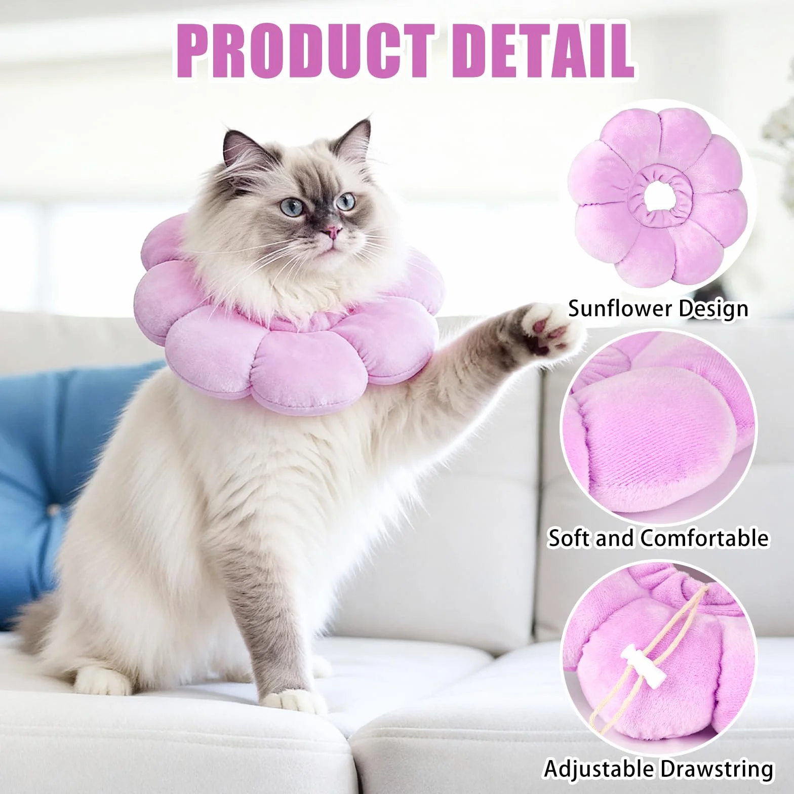 Colerette Chat Anti Léchage Ajustable Doux Tournesol