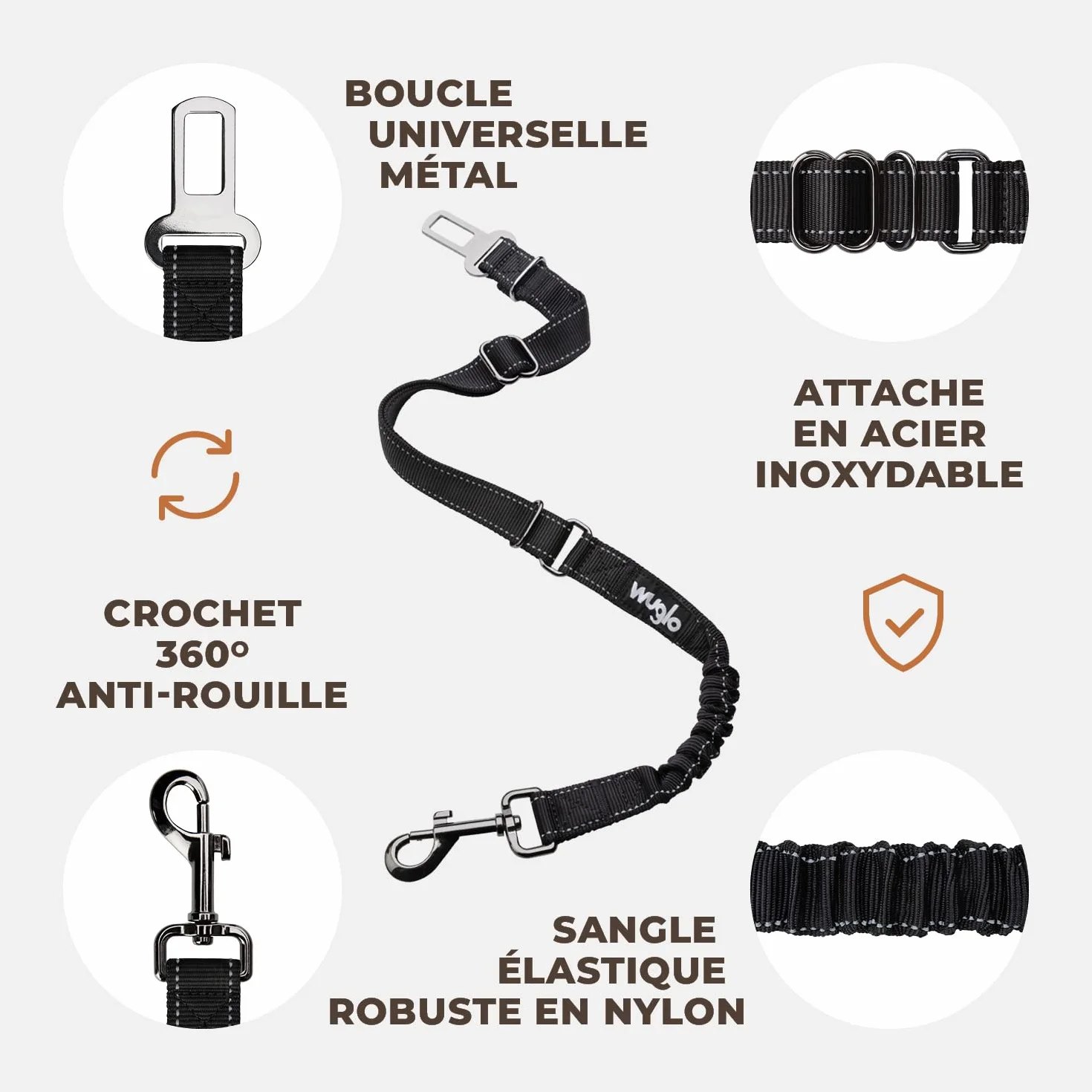 Ceinture de Sécurité Chien Voiture 30-95 cm Harnais Élastique Robuste Clip Noir