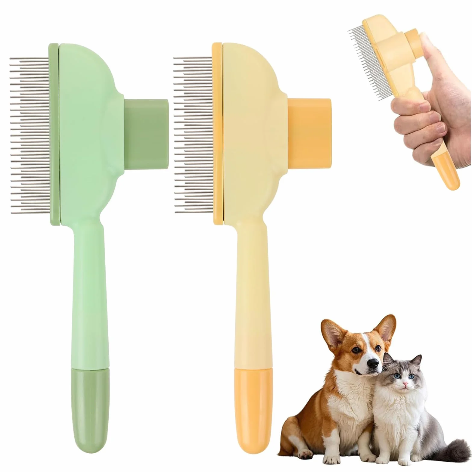 Brosse et Peigne Nettoyants pour Chat Attrape-Poils avec Bouton de Déclenchement, 2 PCS