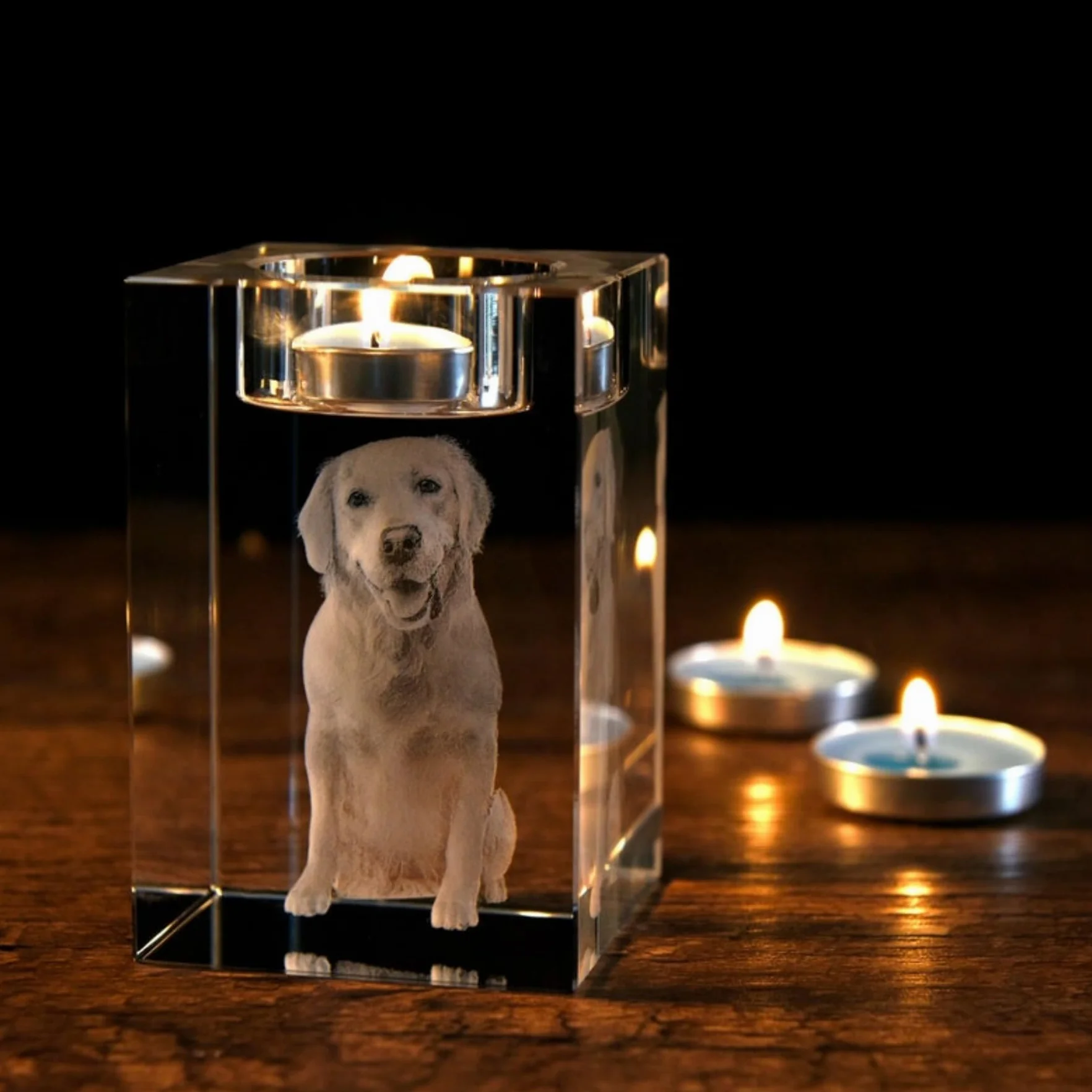 Portrait d'animal domestique 3D personnalisé, photo en cristal gravée, bougeoir commémoratif, cadeau de perte d'animal