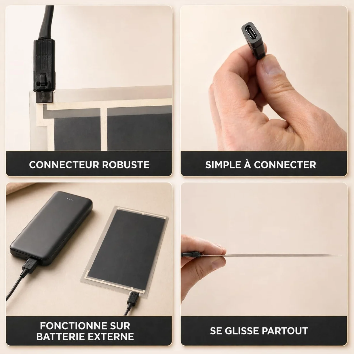 Film-Tapis Chauffant Portable USB-C 5V 8W 14,8x10,5 cm 45°C