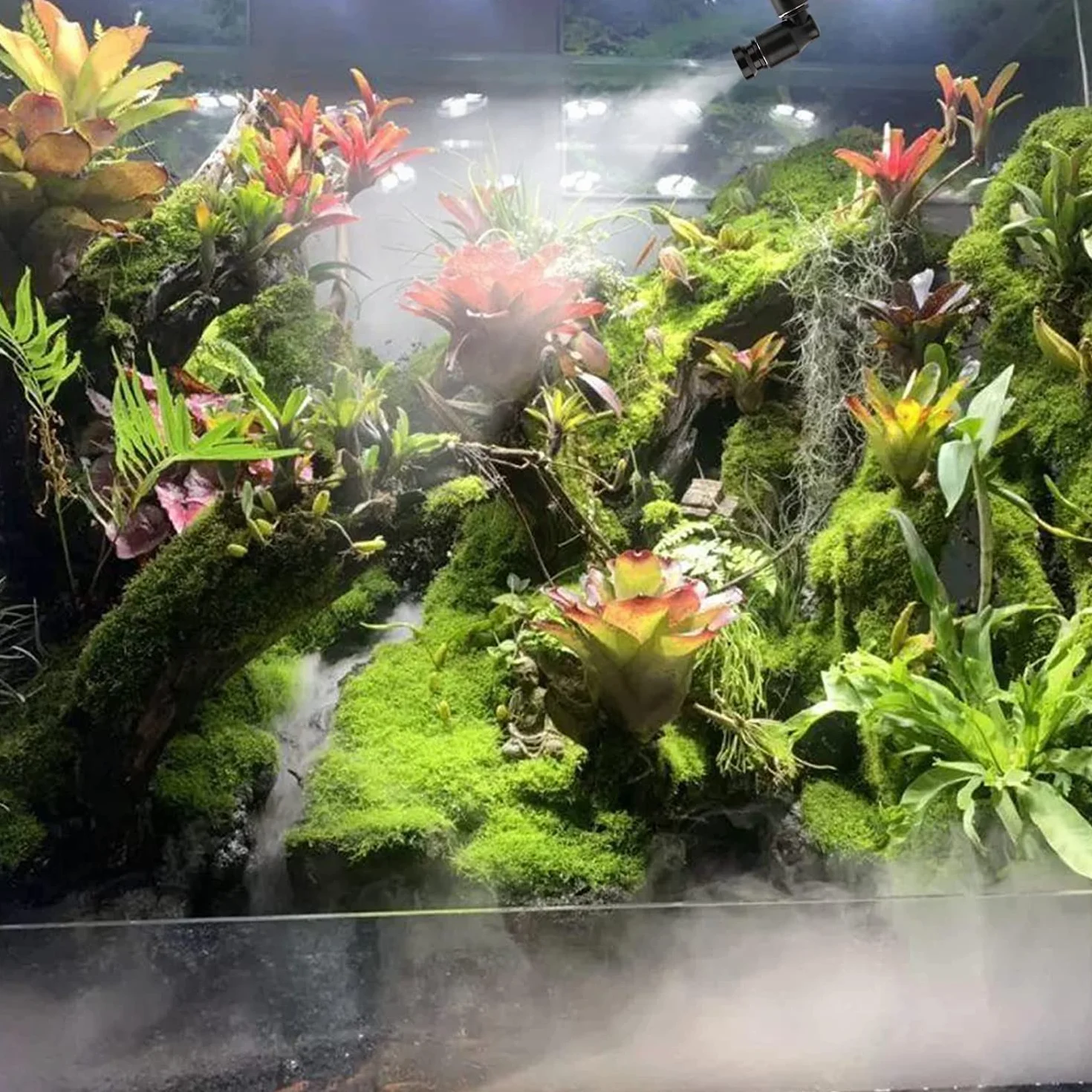 Zerodis Reptiles Buse de Terrarium, Fogger Mist Sprinkler 360° réglable Double tête pour Système d'Aquarium Connect 1/4'' Tub