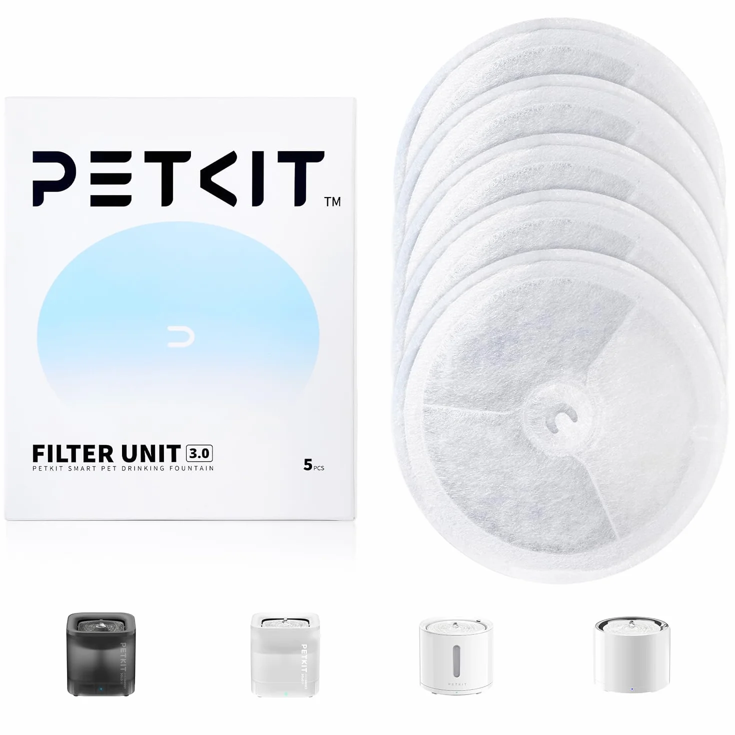 PETKIT Filtre à Eau pour Chat et Chien, 5 pièces, Compatible EVERSWEET 2.0 & 3.0 & CYBERTAIL, 0.25 kg