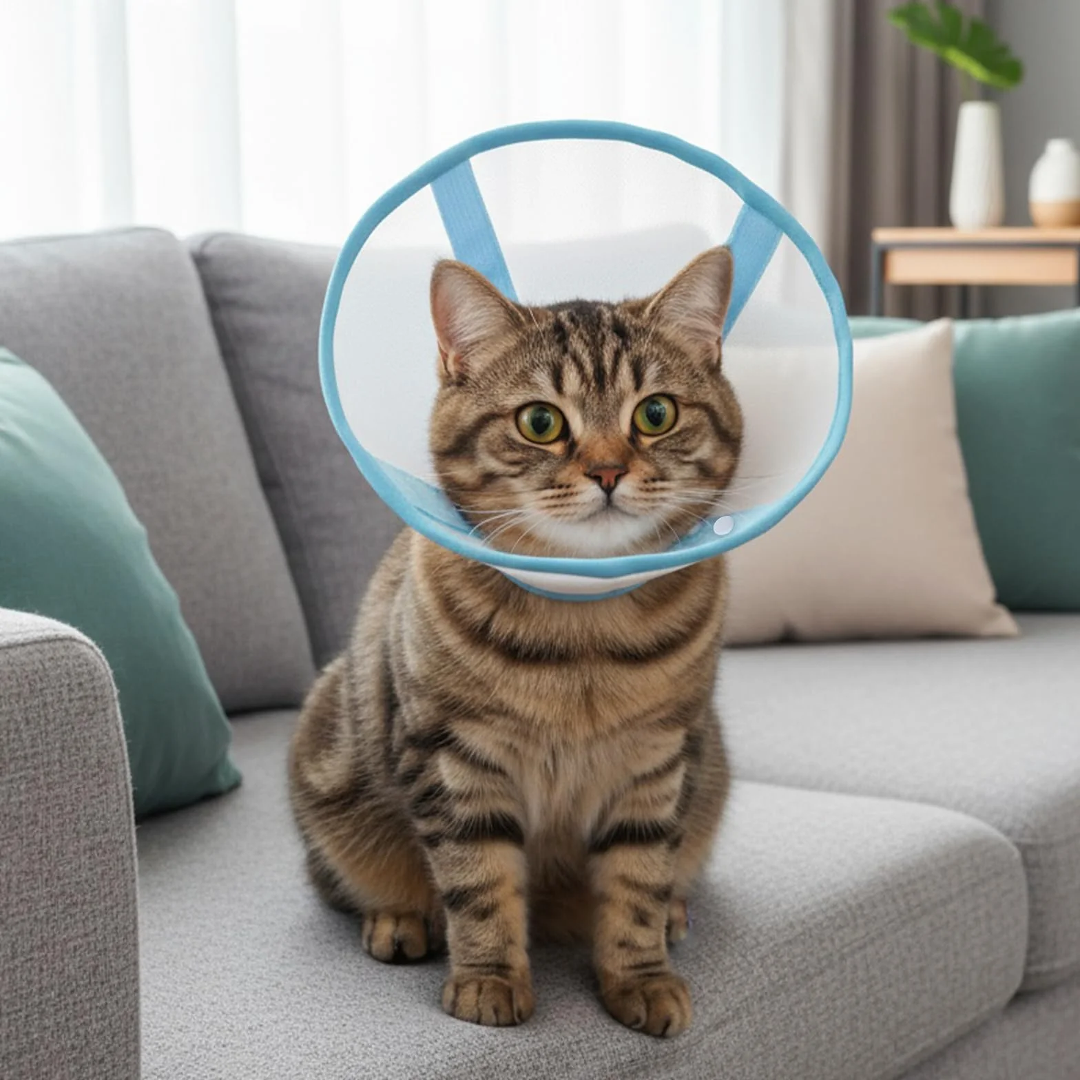 Anti-Morsure Cône Collerette pour Chat Chien Après Chirurgie Réglable Léger Bleu S