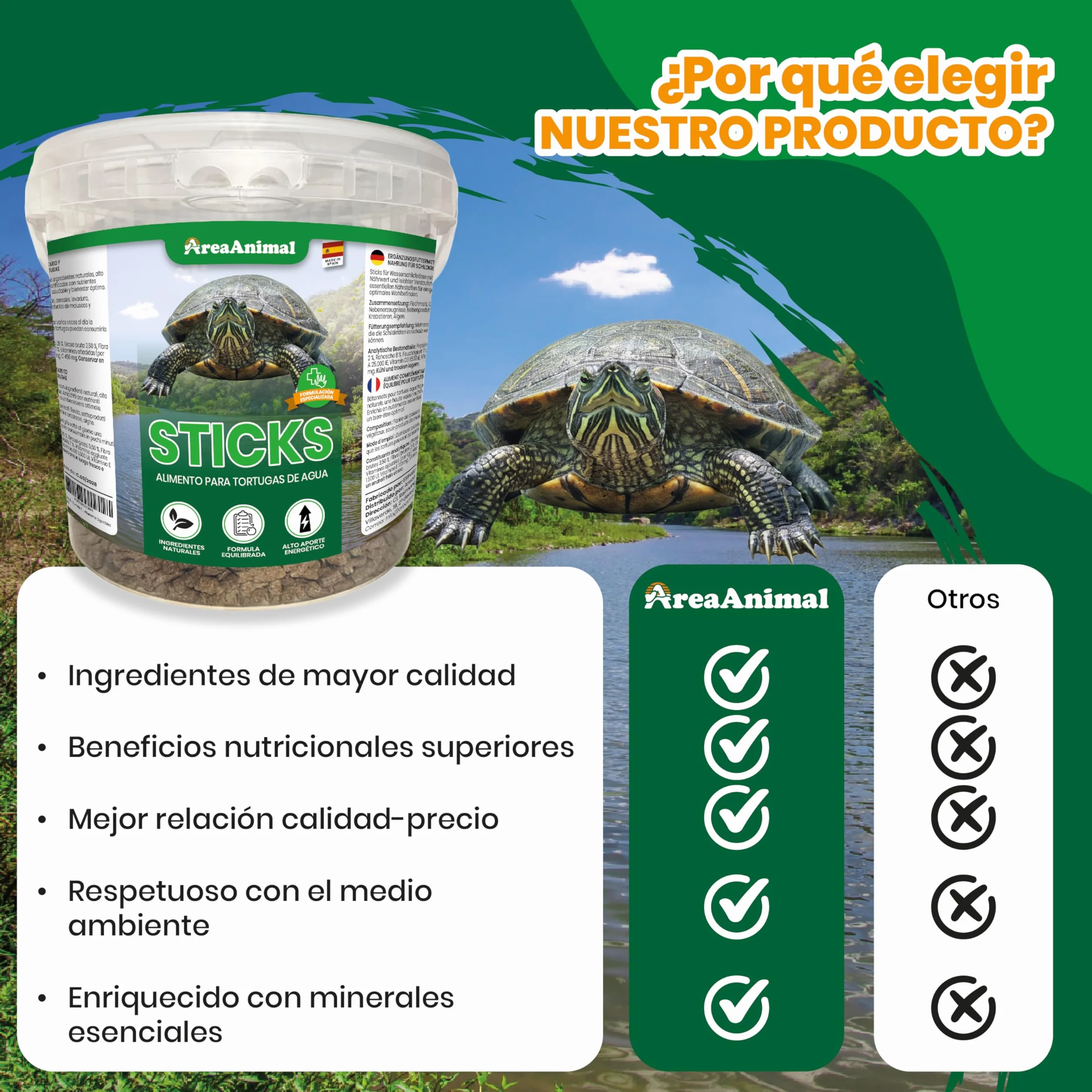 Nourriture tortues d'eau 1,5 kg/5,5 l Stick haute valeur nutritive